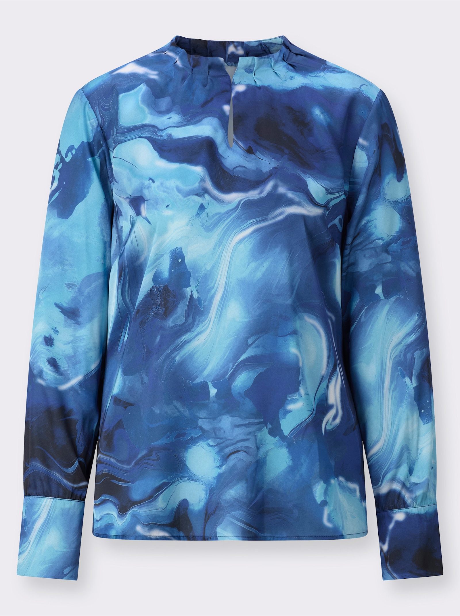 Blouse met print en knoop-lussluiting - koningsblauw/zwart bedrukt