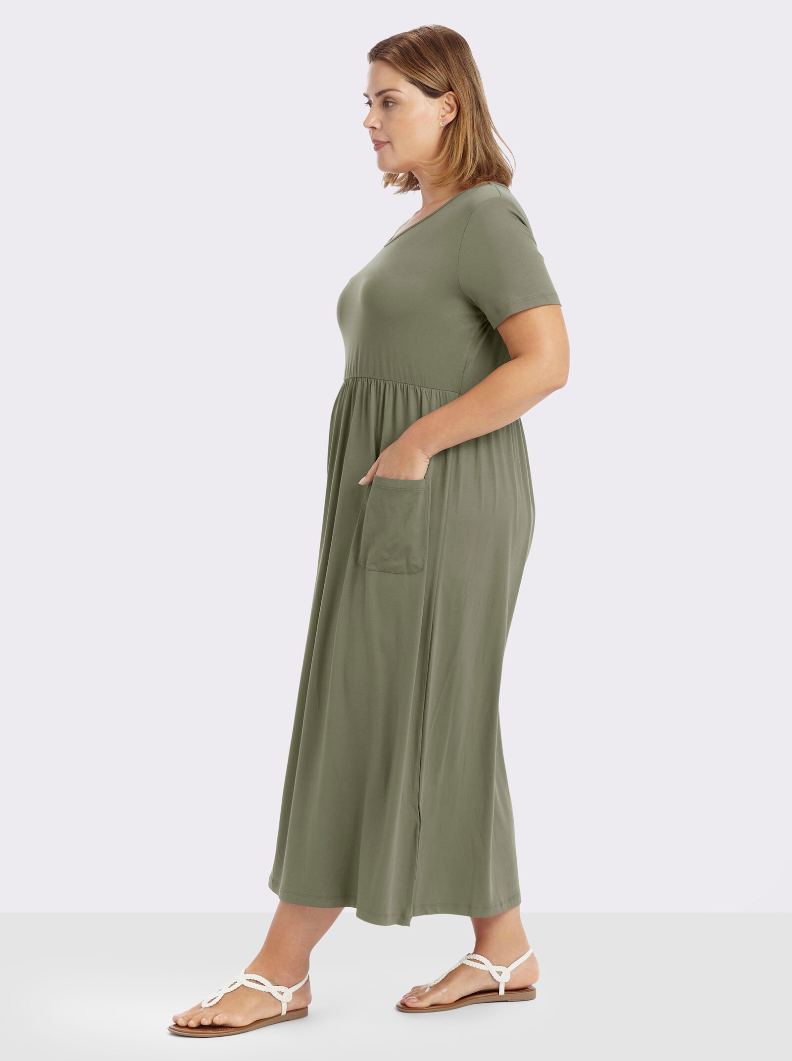 Jerseykleid mit Taschen - khaki