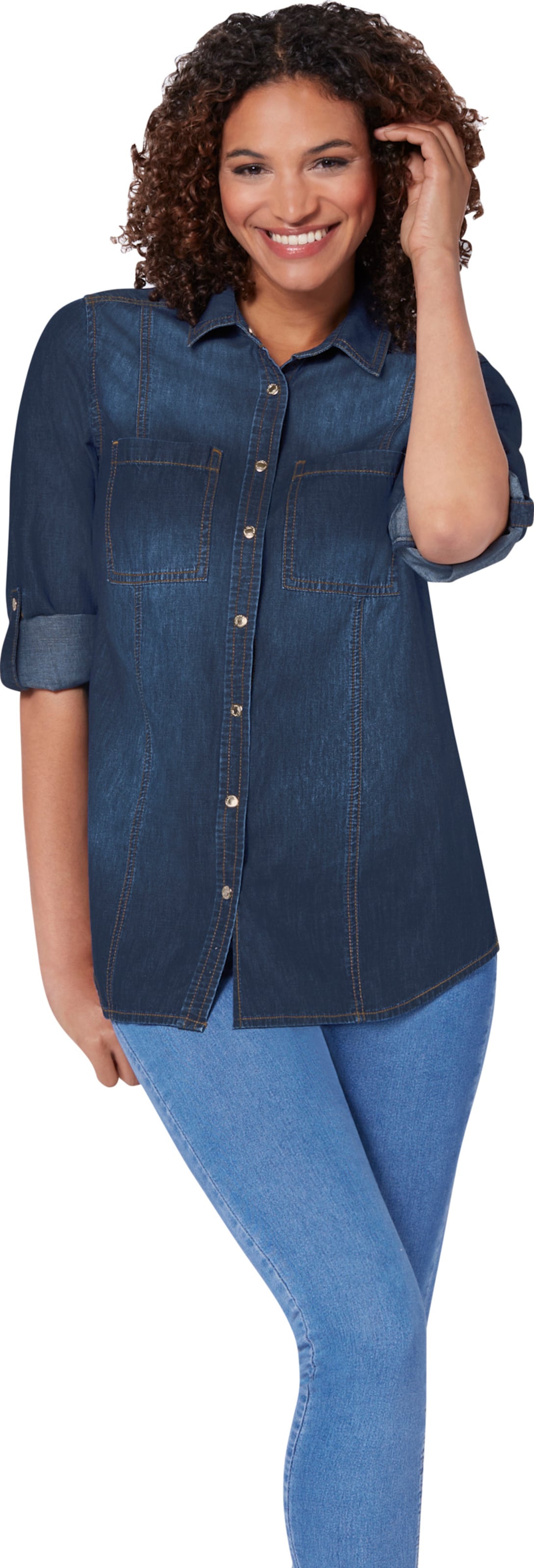 Damen Jeansbluse mit abgerundetem Saum blue-stone-washed, Größe 40 - Bild 2