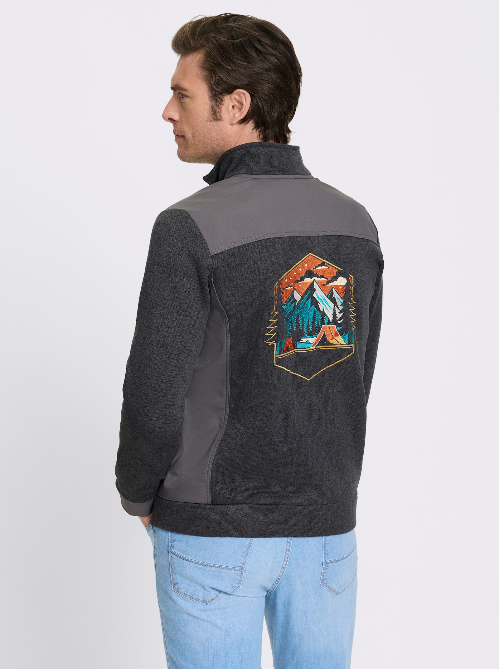 Catamaran Strickfleecejacke mit Stickerei - graphit-grau-meliert