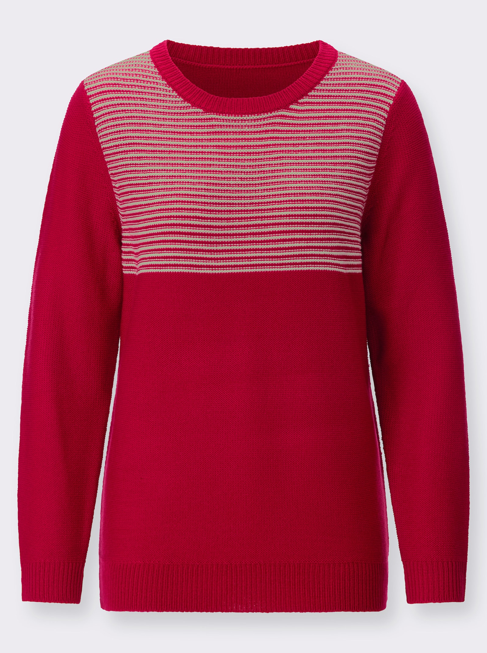 Langarm-Pullover mit Ringelmuster - rot-ecru