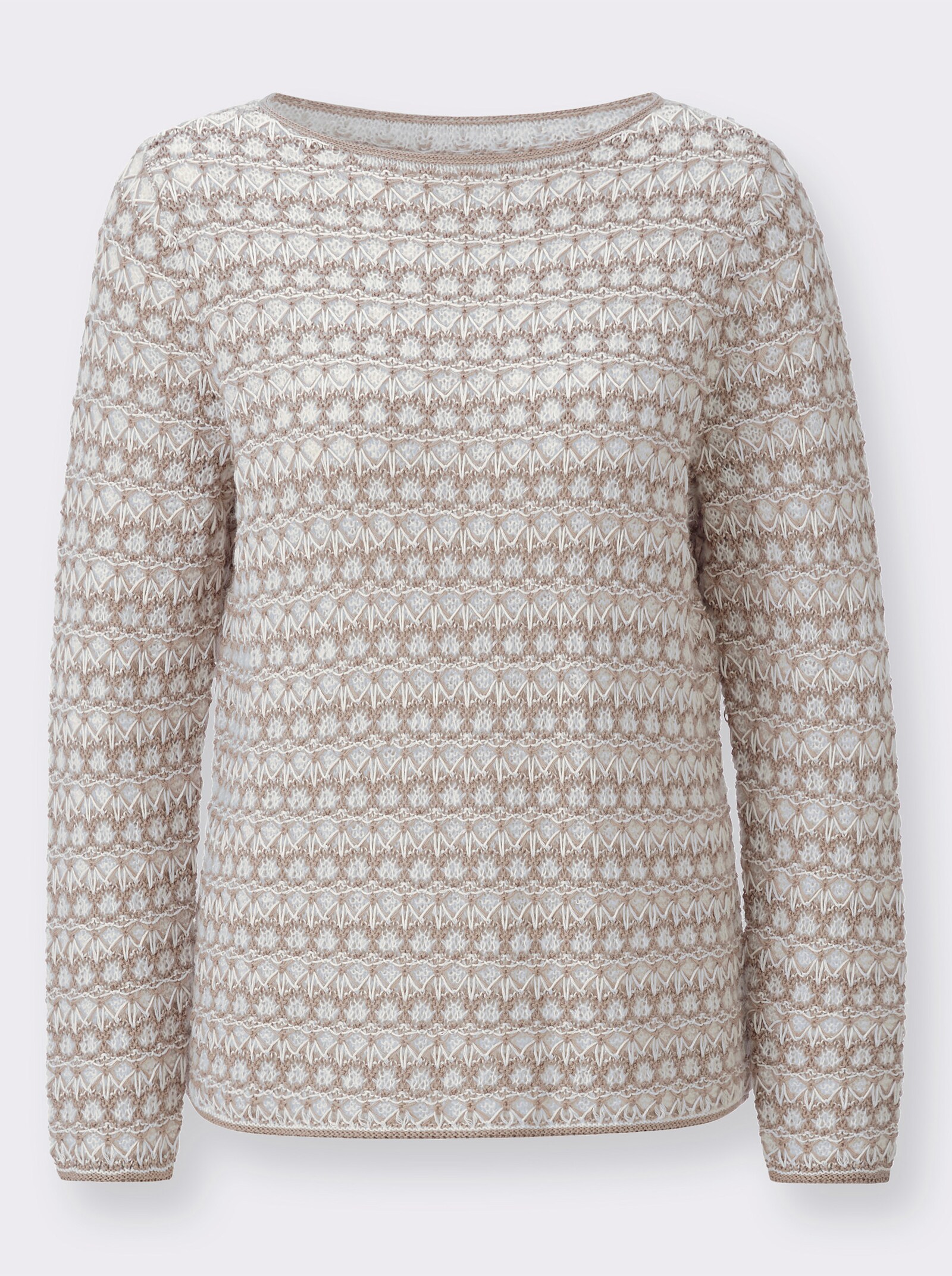 Pullover mit gebogten Abschlüssen - sesam-ecru-gemustert