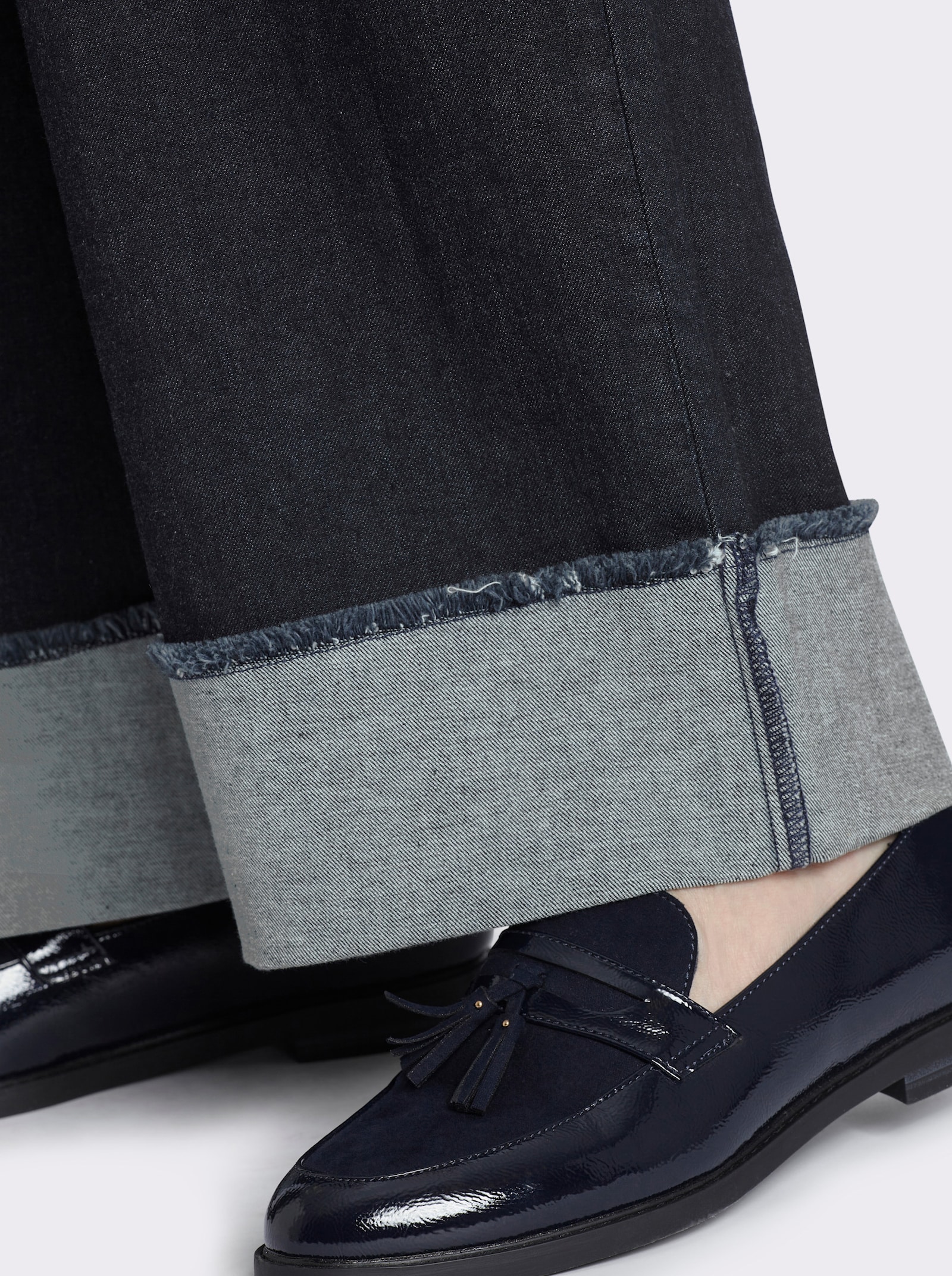 sheego Jeans mit breitem Umschlag am Saum - dark blue