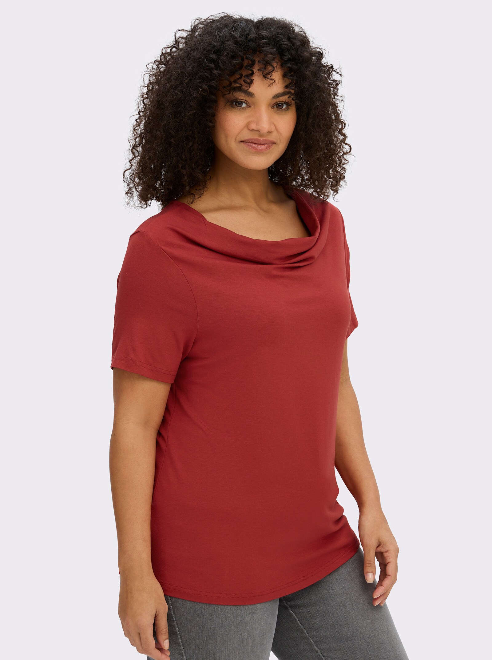 Wasserfallshirt mit kurzen Ärmeln - zimt