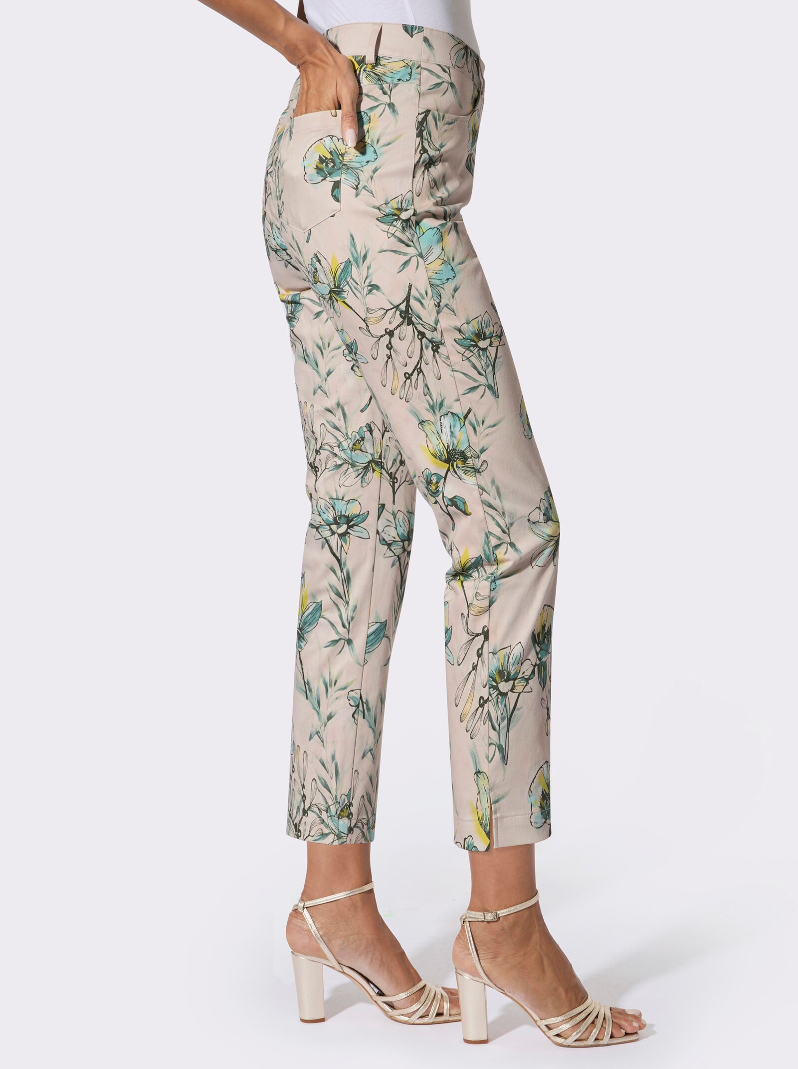 Druckhose im 5 Pocket-Style - elfenbein-mint-bedruckt