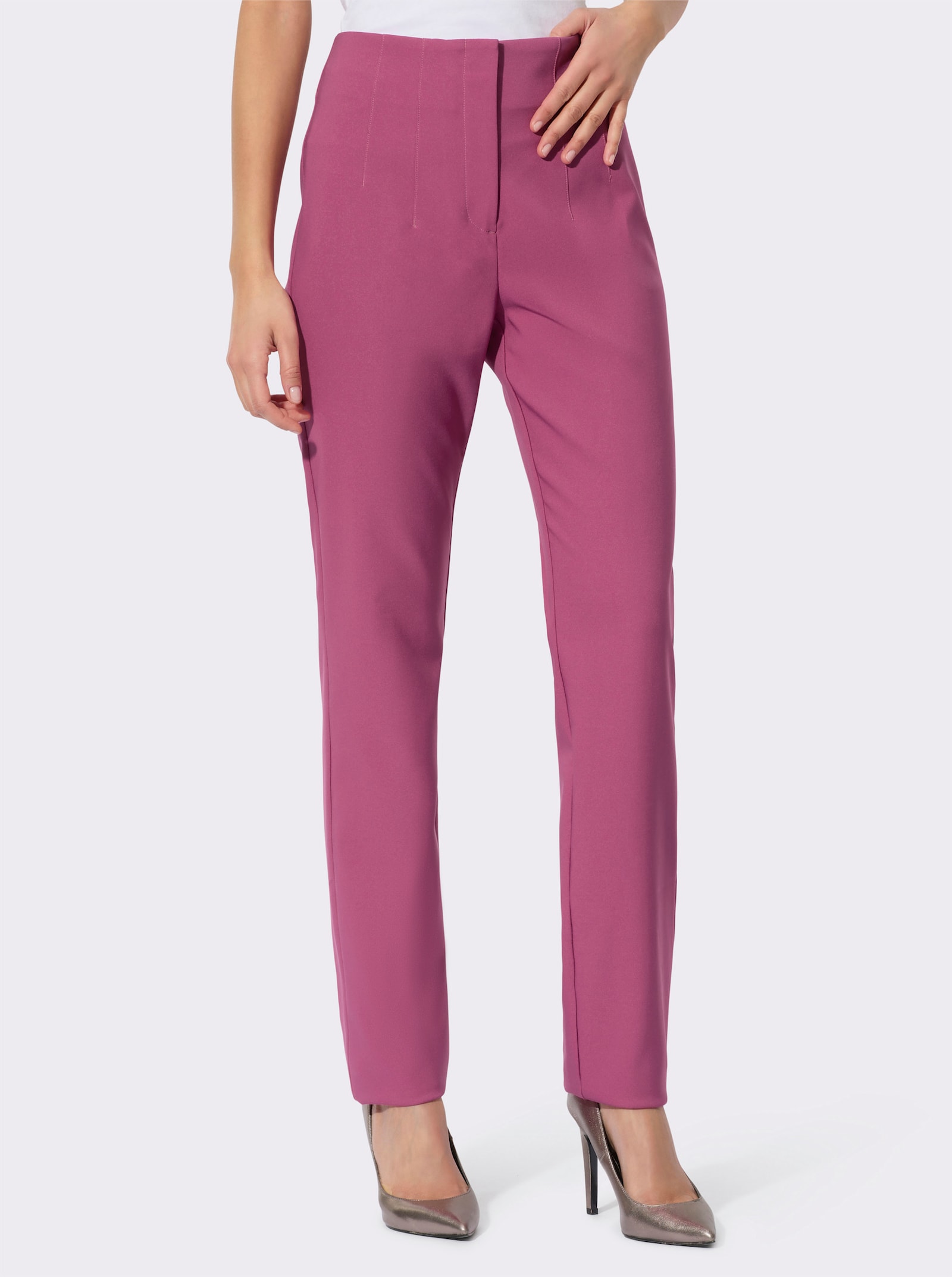 Geweven broek met sierbiezen - heide