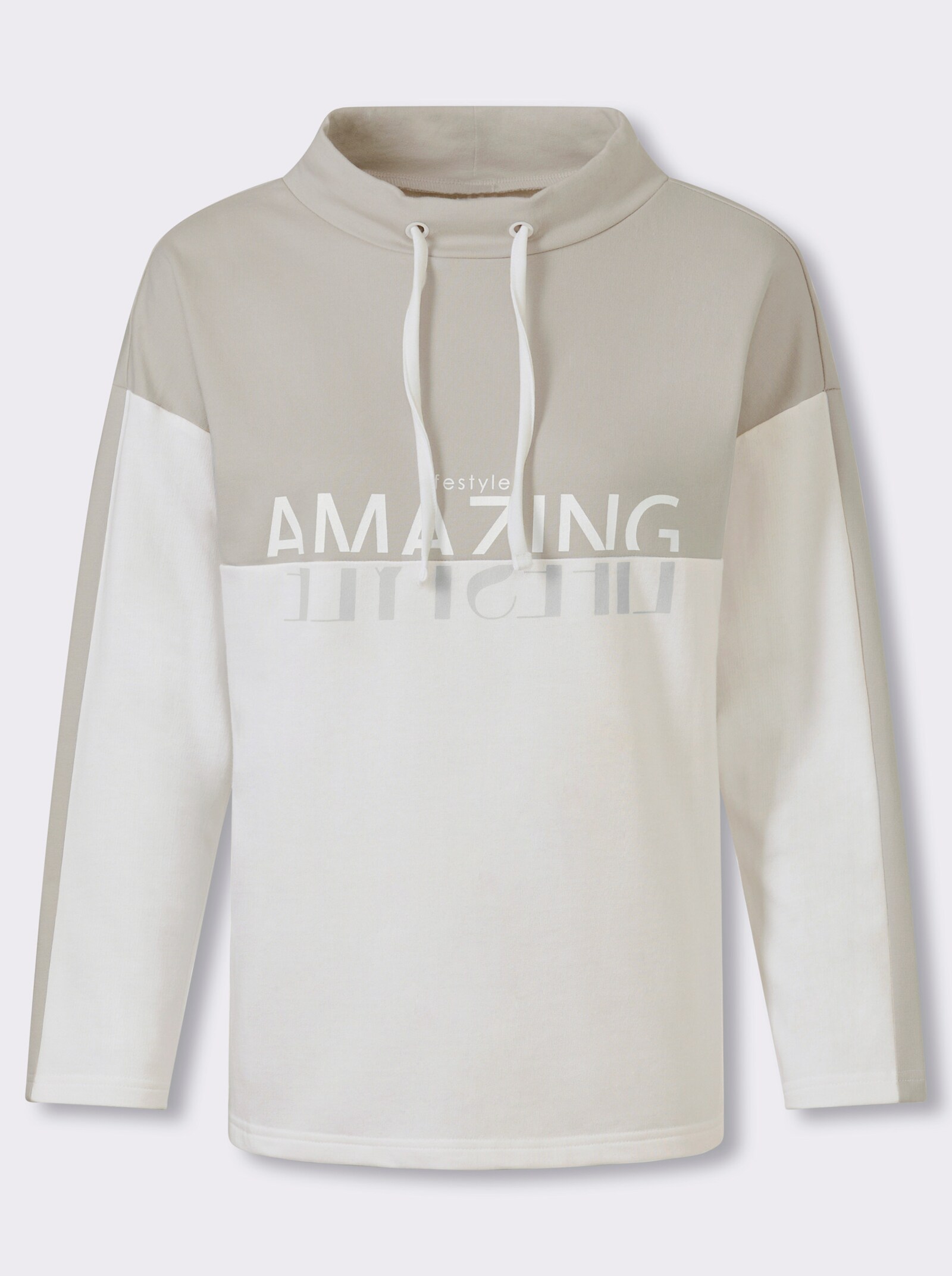 Sweatshirt mit Schriftzug im Vorderteil - ecru-hellgrau-gemustert