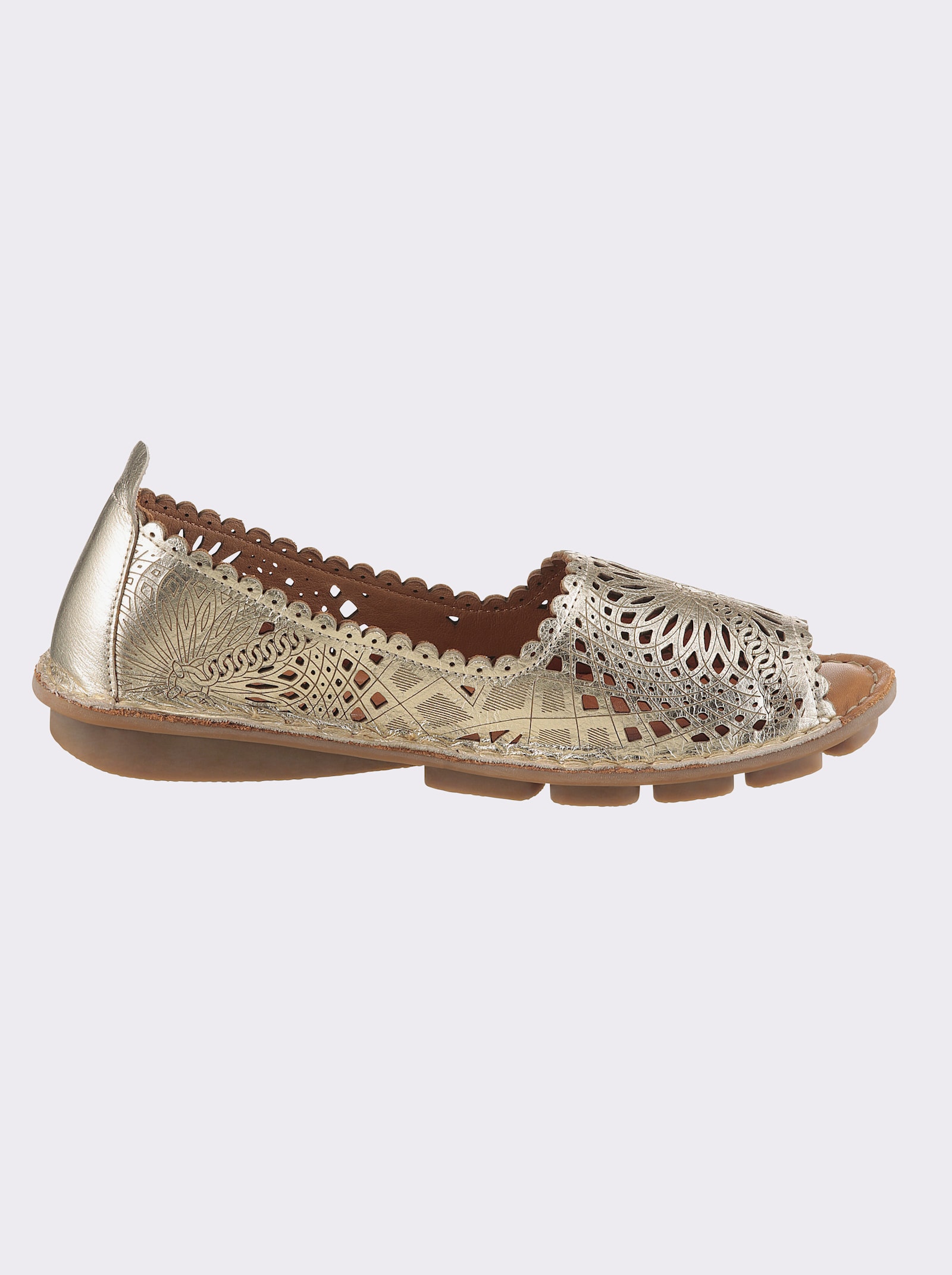 Gemini Slipper zehenoffen, mit Lochmuster - goldfarben