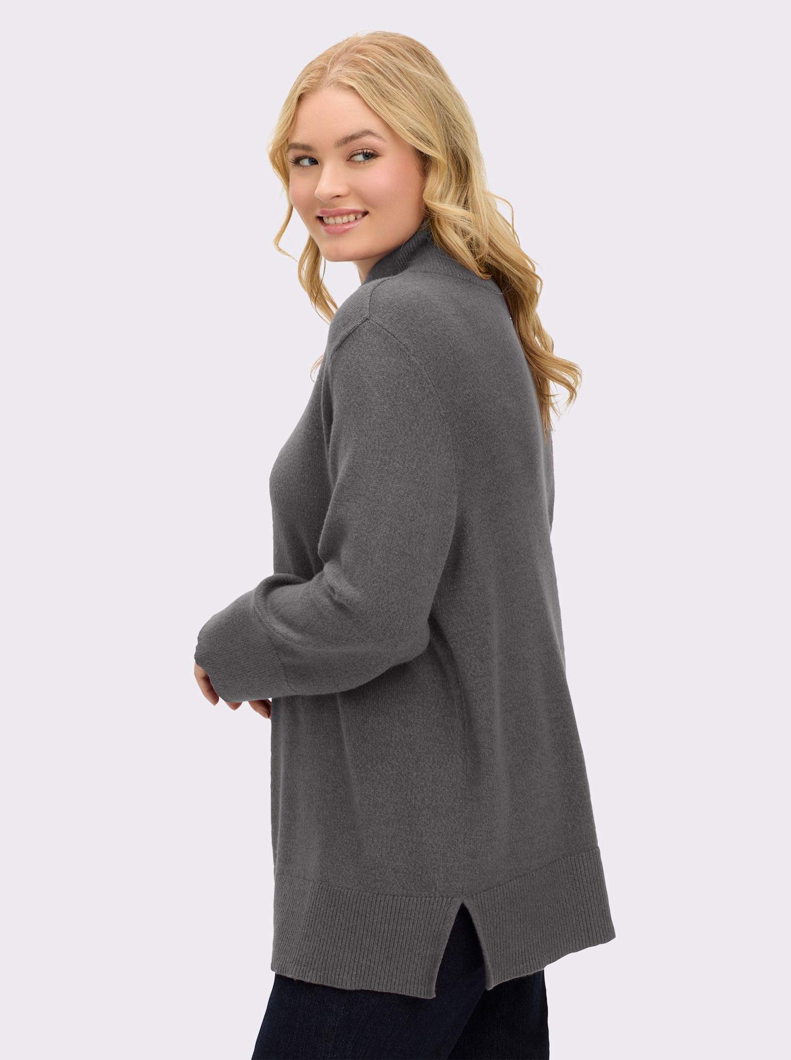 sheego Pullover mit Melangegarn - grau-anthrazit-meliert