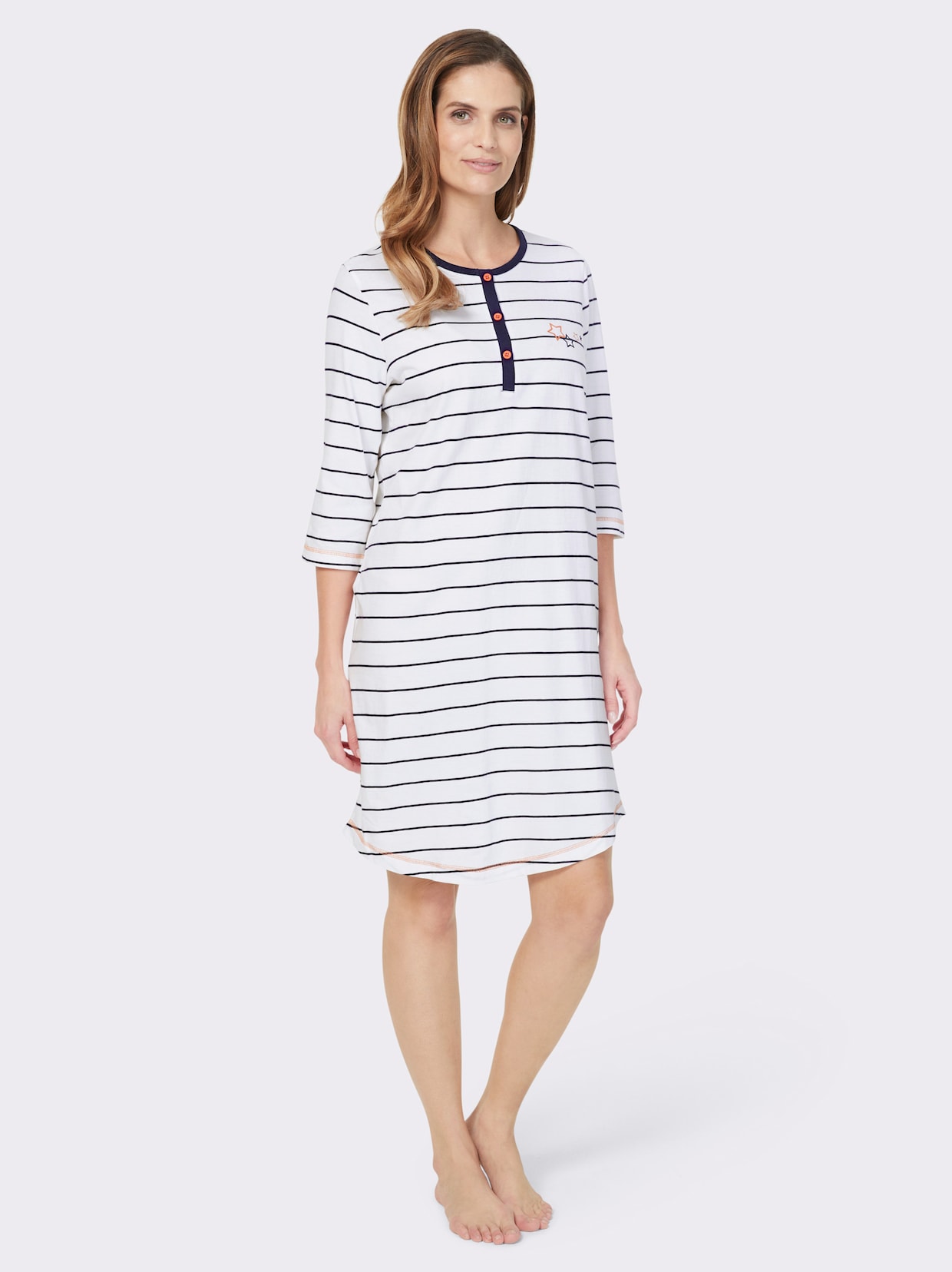 wäschepur Sleepshirt - weiß-marine-geringelt