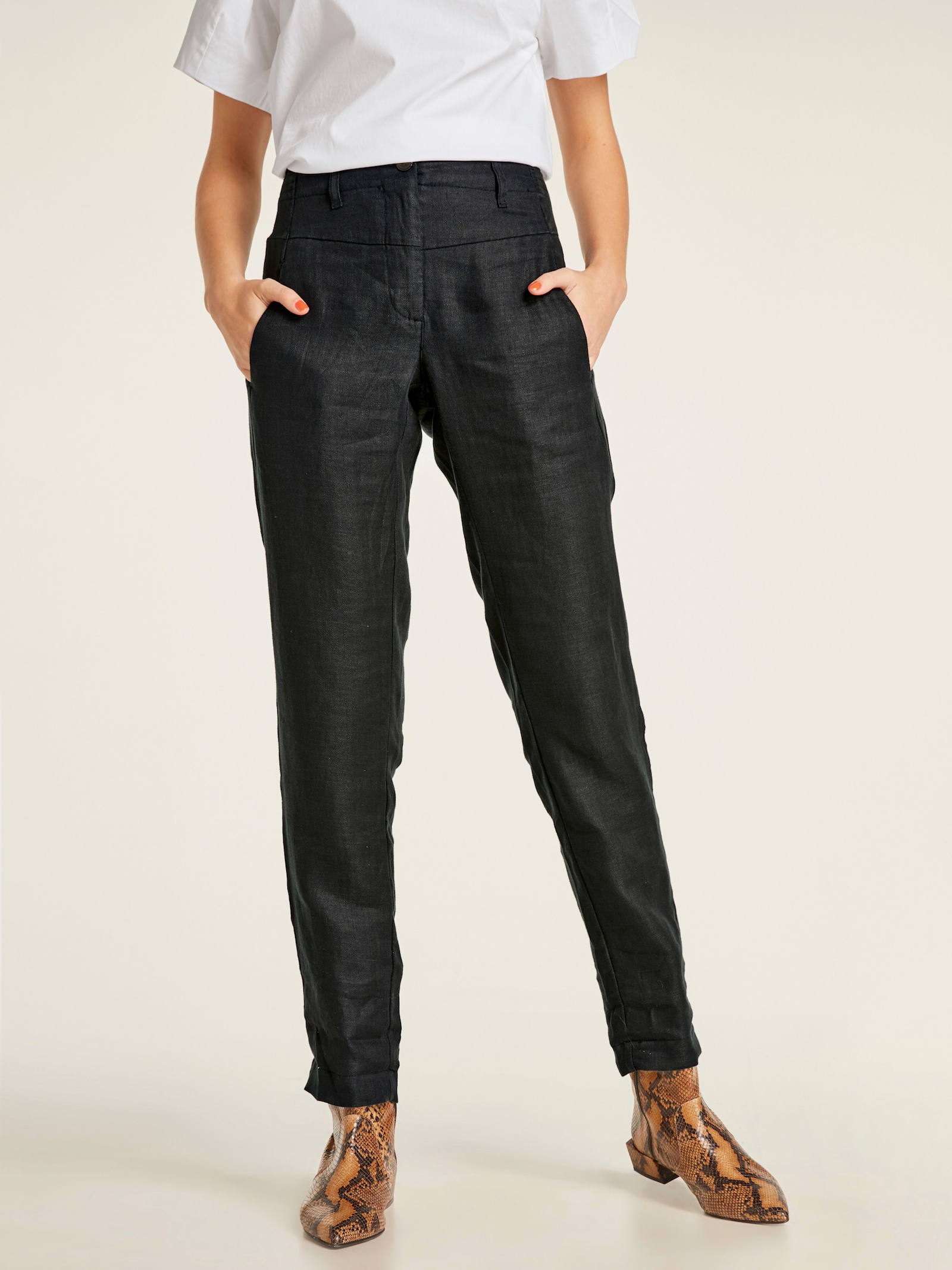 heine Linnen broek met lengtenaden - zwart