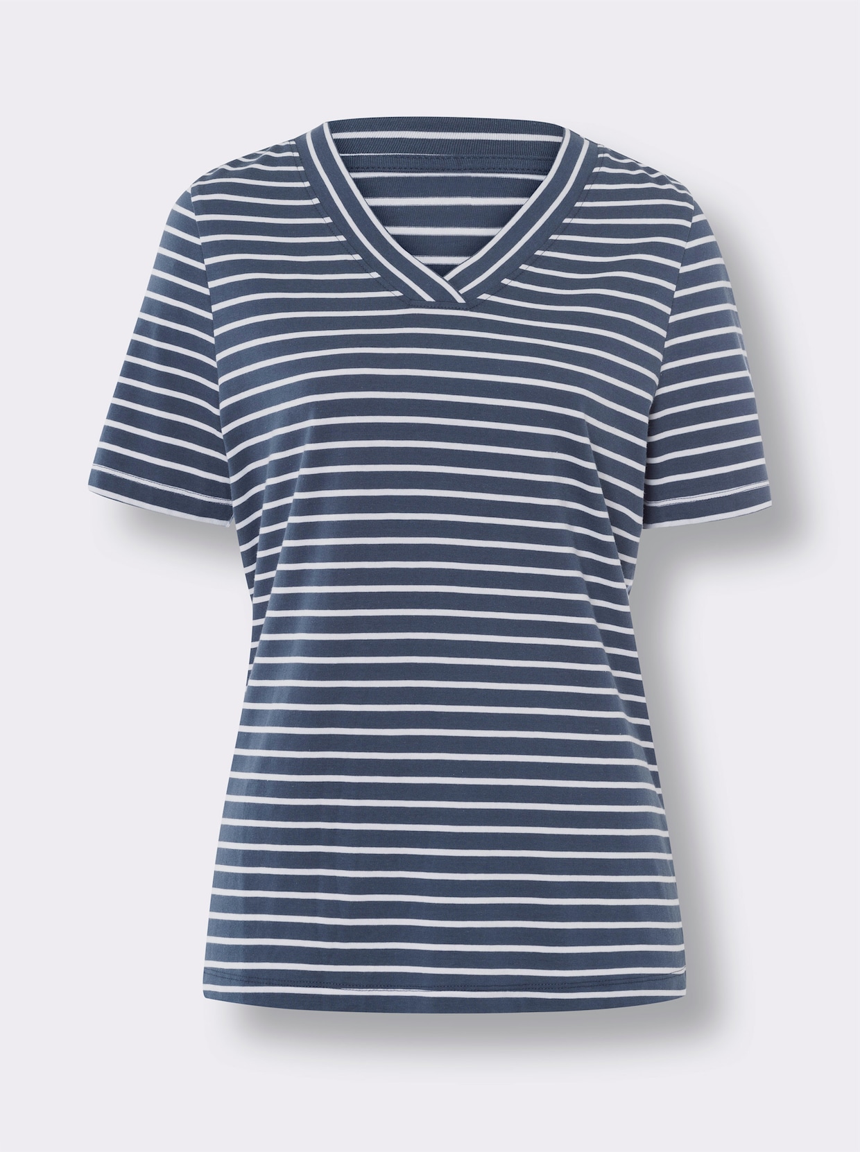 Shirt met korte mouwen - rookblauw/ecru gestreept