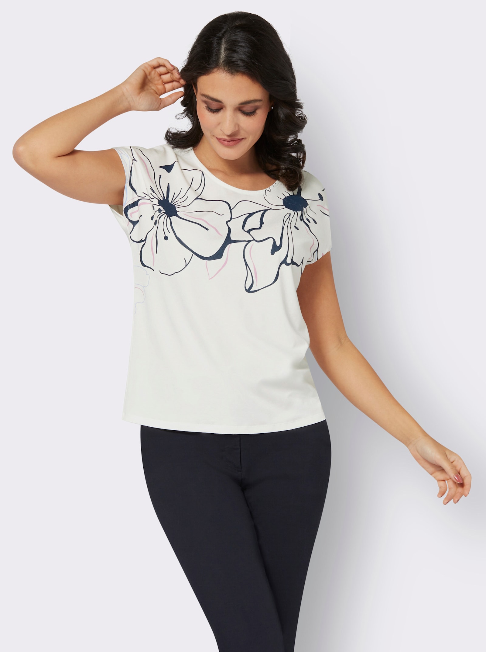 T-shirt à imprimé floral - écru-rose imprimé