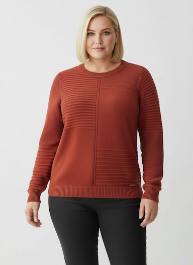 Rundhalspullover im Strickmuster-Mix - rostrot