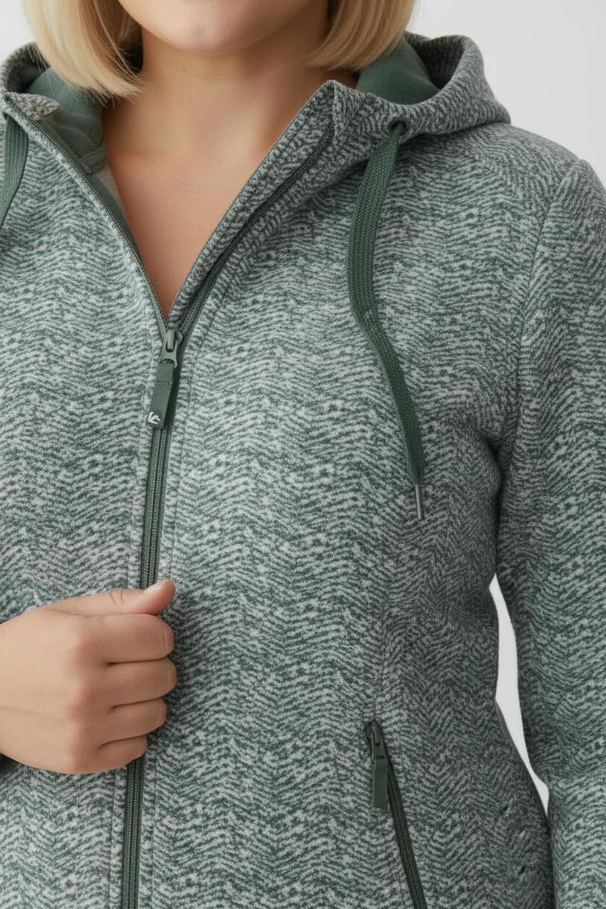 Kapuzenfleecejacke mit abnehmbarer Kapuze - grün-weiß-gemustert