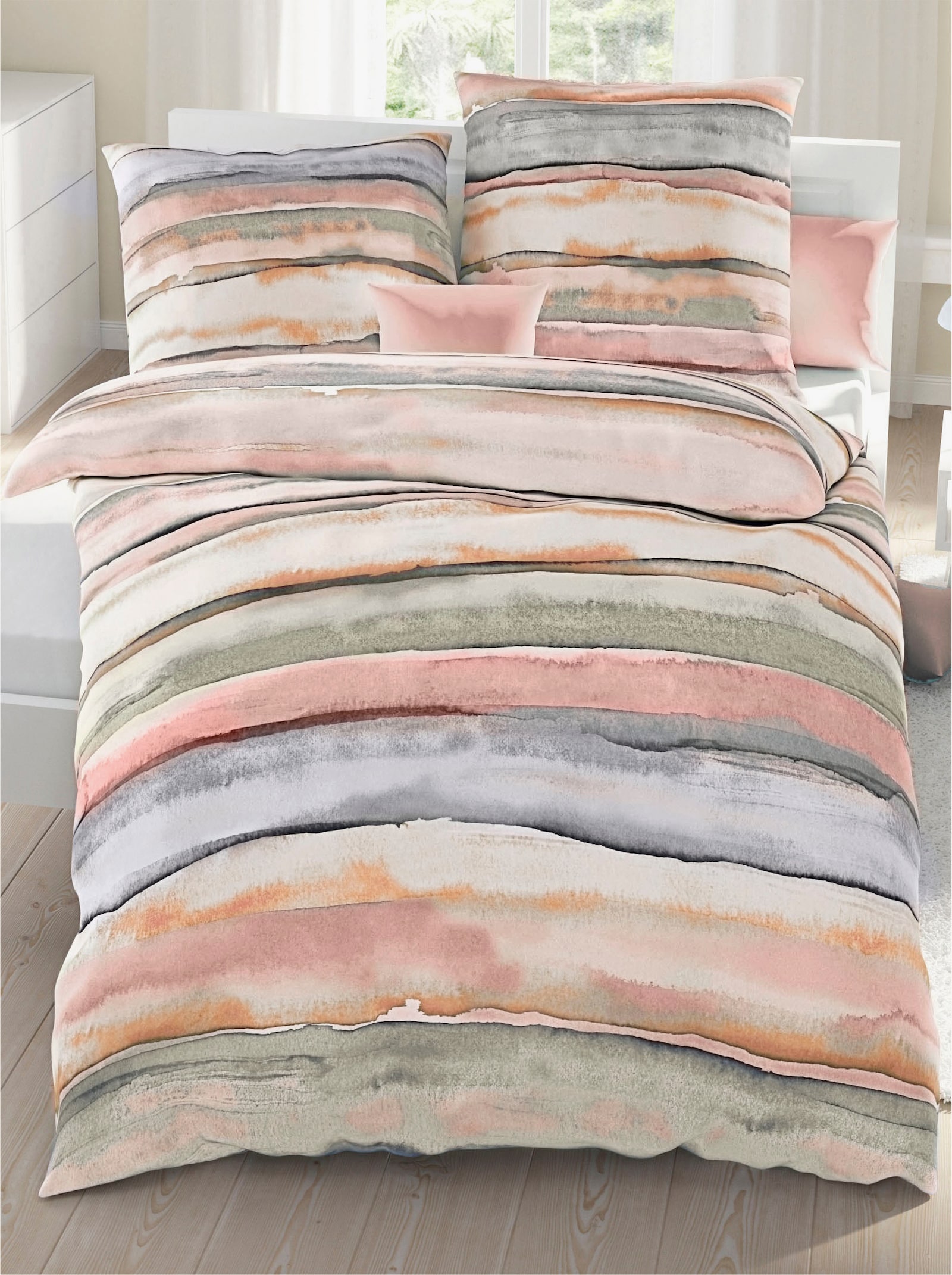 Bierbaum Bettwäsche - orange-gestreift