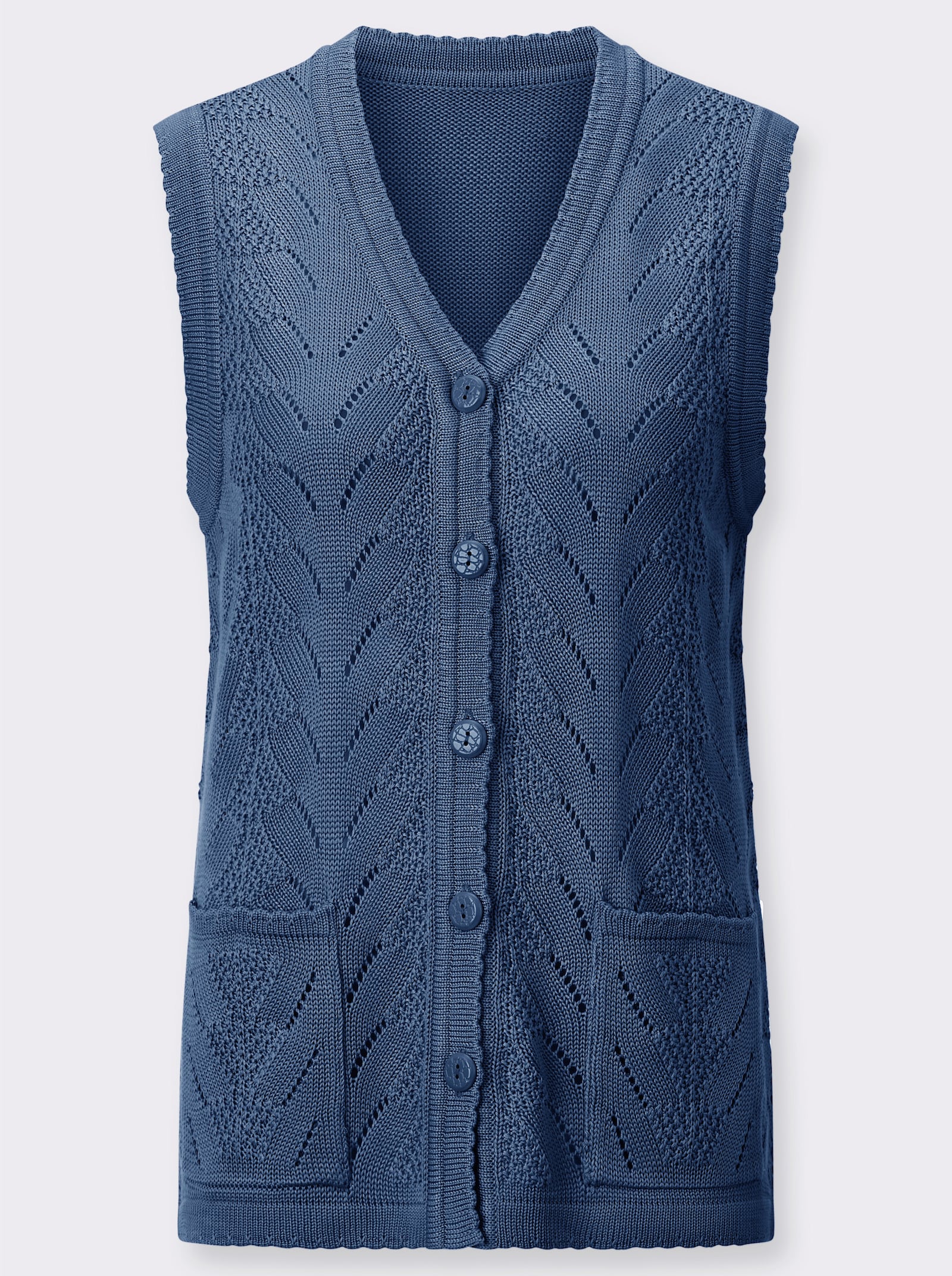 Mouwloos vest met golvende boorden - jeansblauw