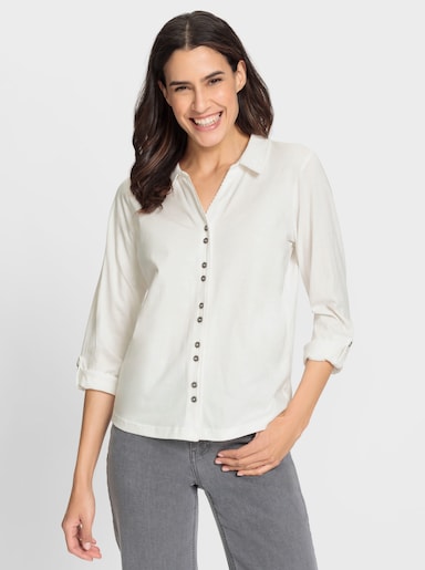 Jersey-Bluse mit Glitzerknöpfen - ecru