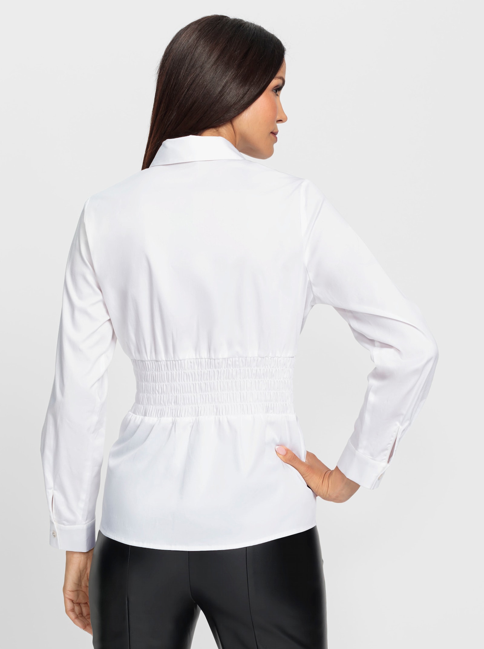 heine Hemdbluse mit Smok-Partie an der Taille - weiß