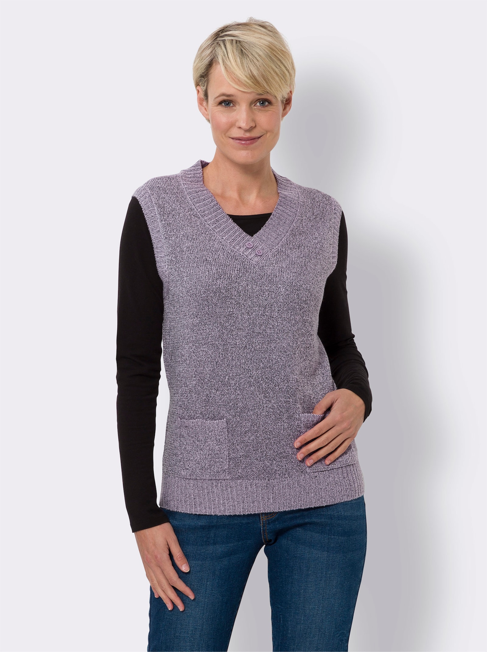 Slip-over met zakken, bouclé - lila gemêleerd