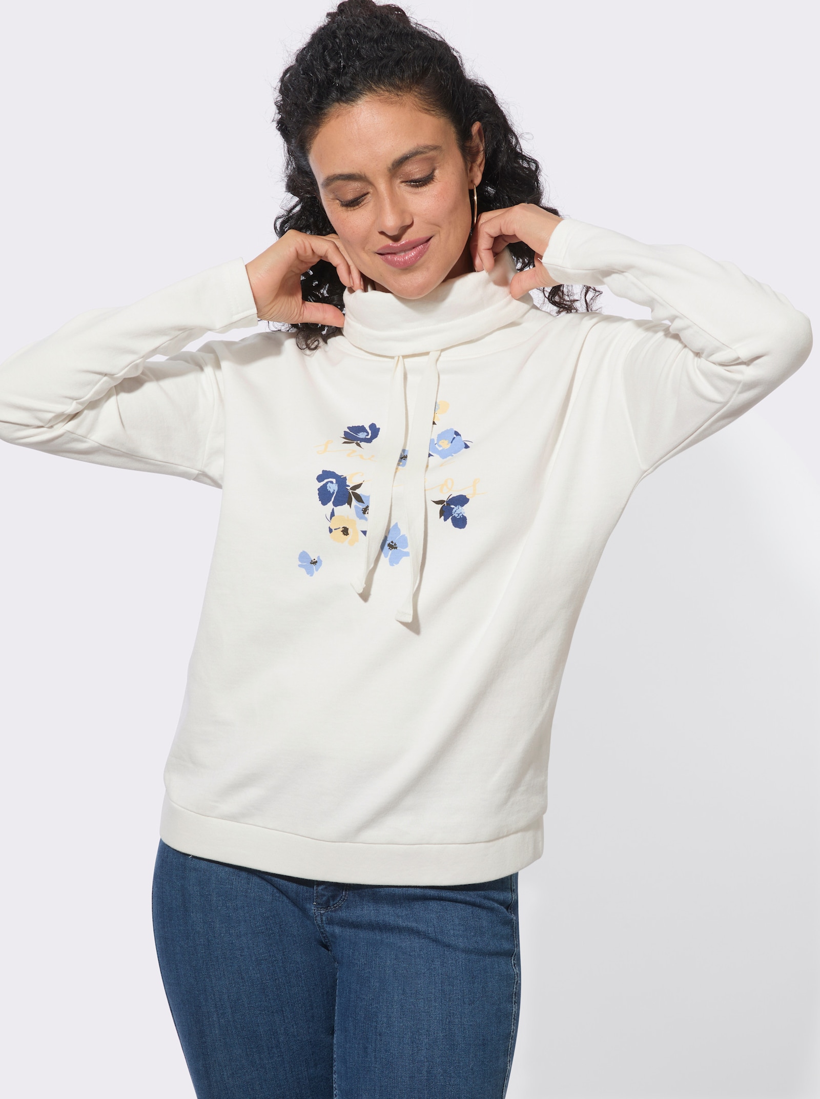 Sweatshirt mit weitem Rollkragen - ecru-bleu