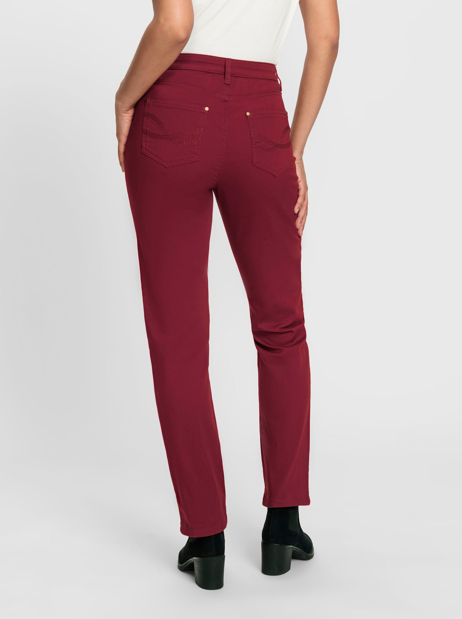 5-Pocket-Jeans mit bestickten Gesäßtaschen - dunkelrot