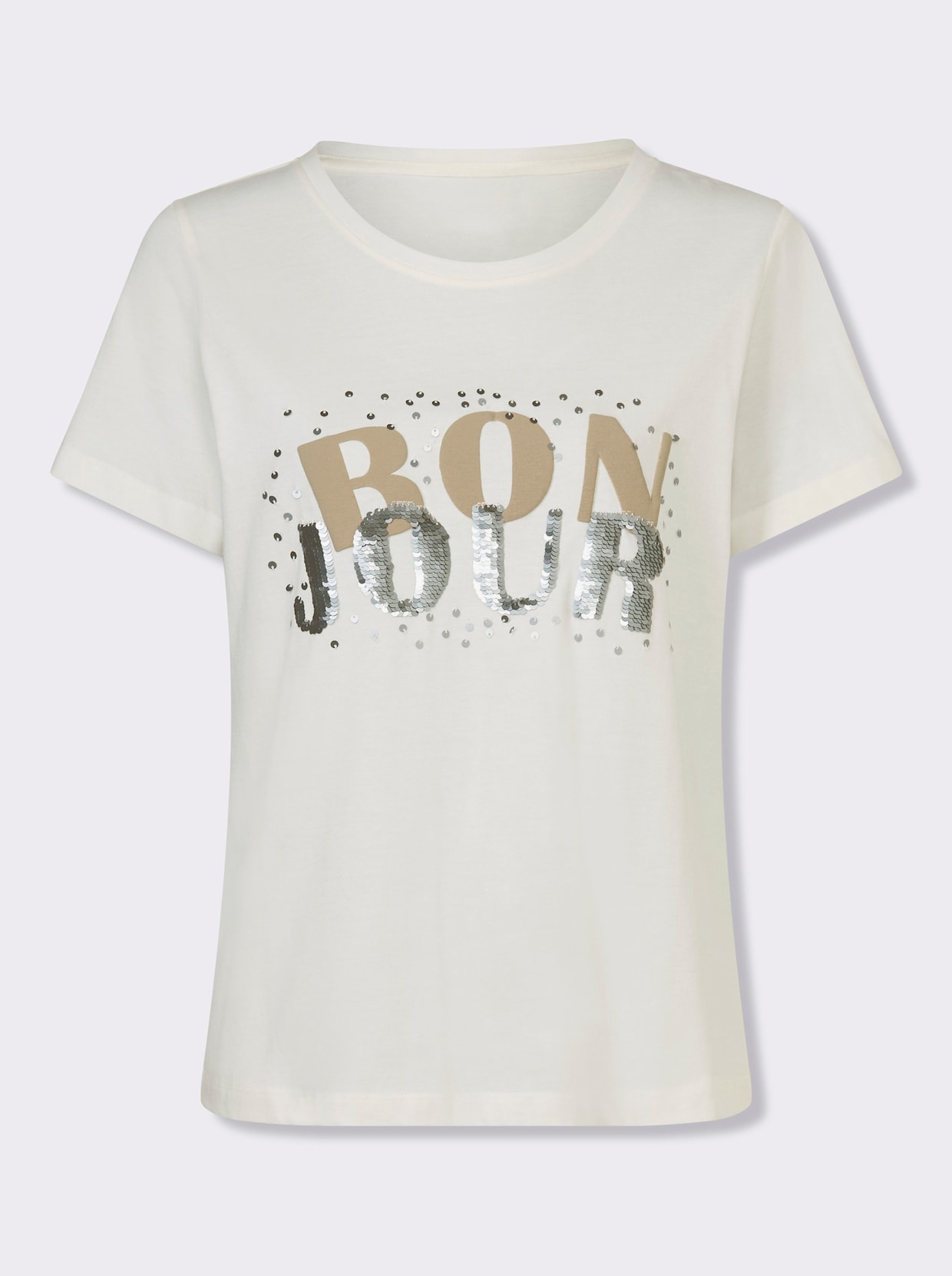 heine T-Shirt mit Pailletten - ecru