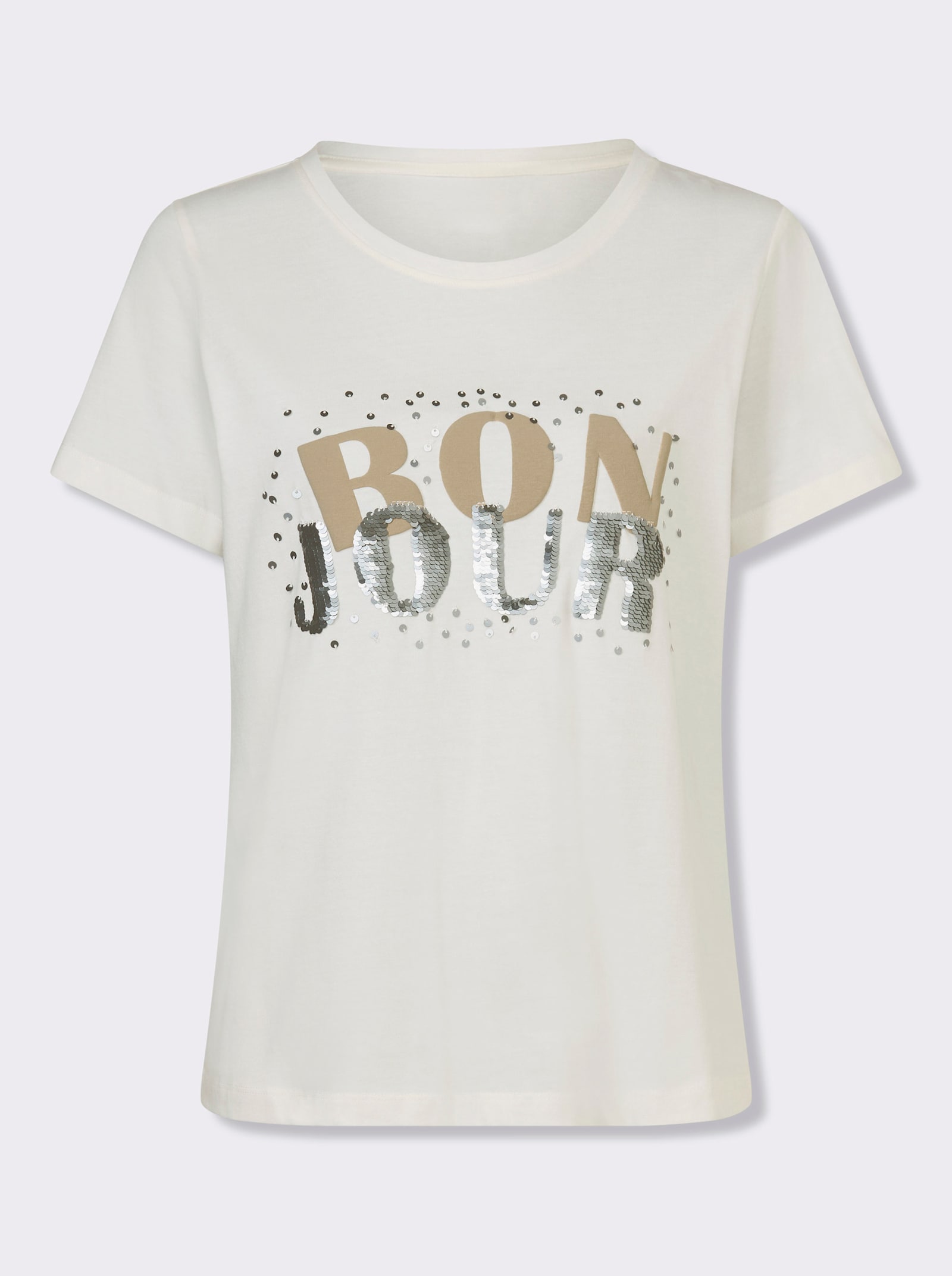 heine T-Shirt mit Pailletten - ecru