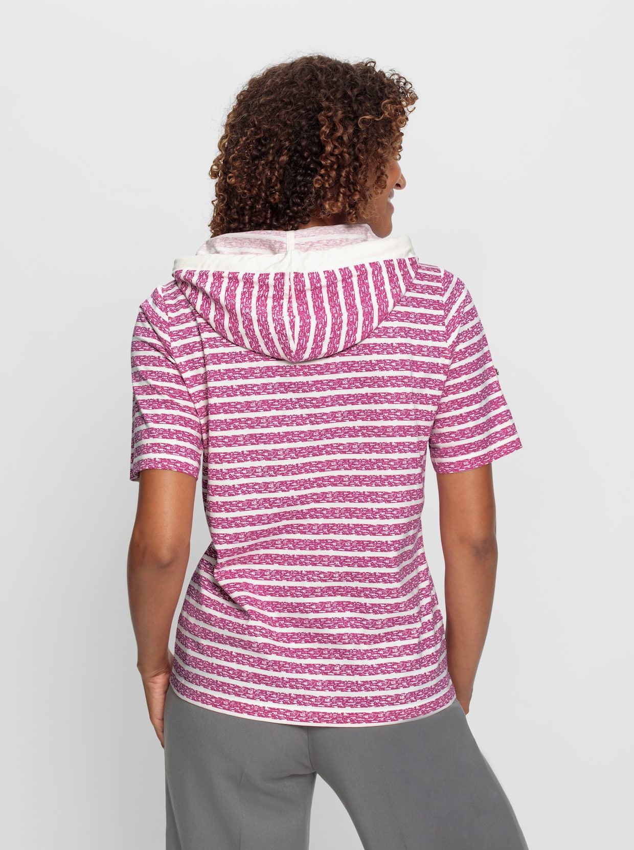 Kapuzenshirt - magenta-ecru-geringelt