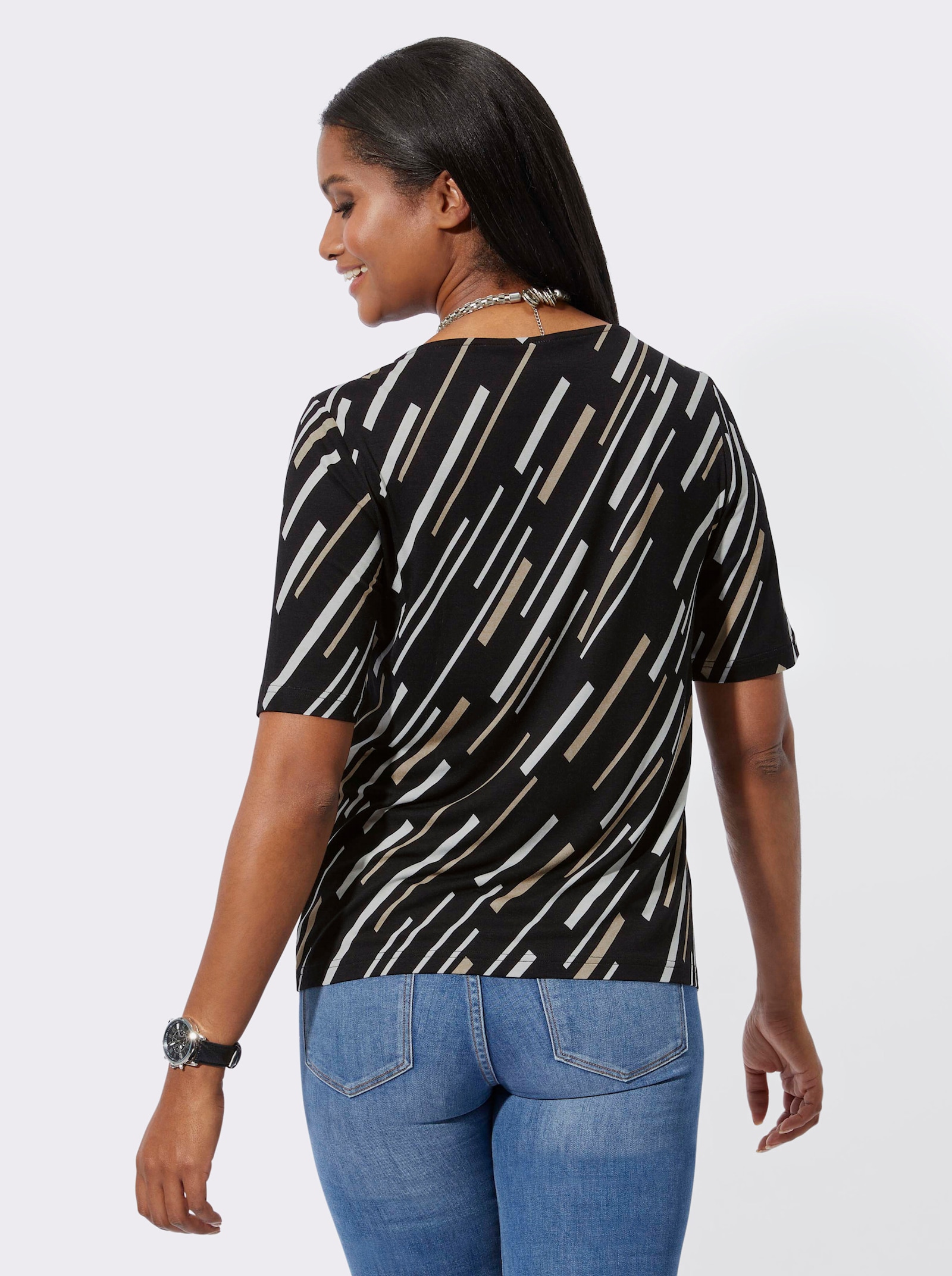 Tričko, kr. ruk, vykroj.detaily - čierno-piesková potlač