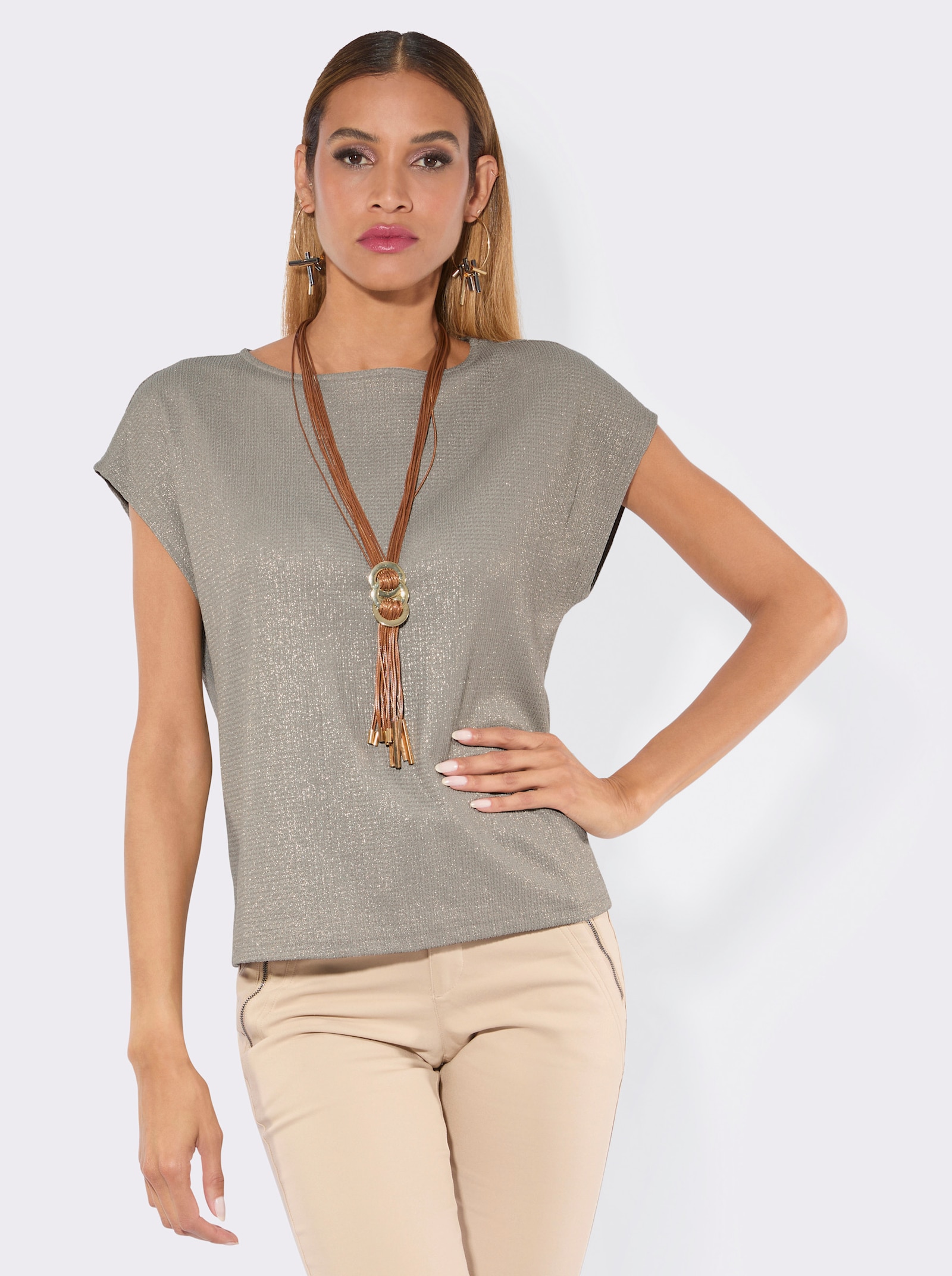 Print-Shirt im Jacquardmuster - sand