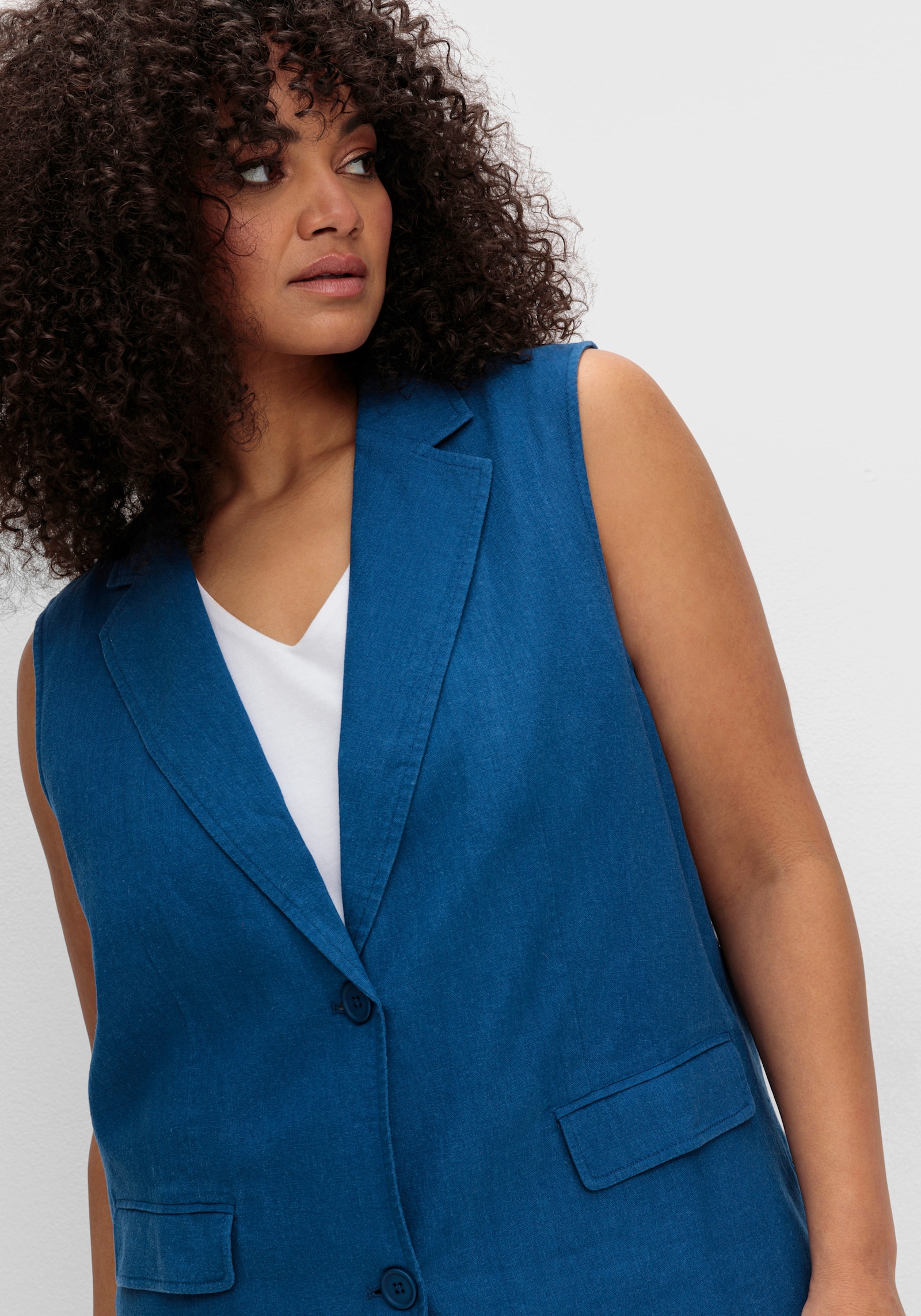 sheego Longweste mit Leinen - blaubeere