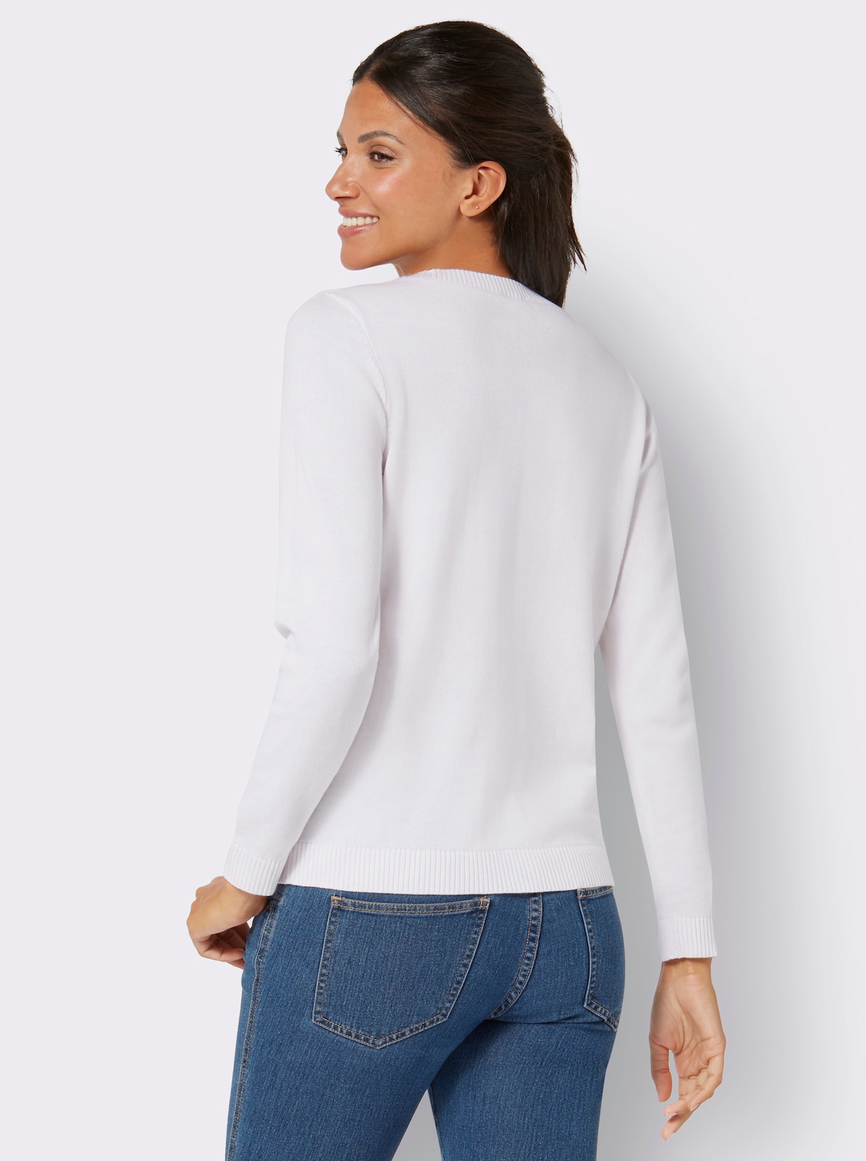 Langarm-Pullover - weiss-pink
