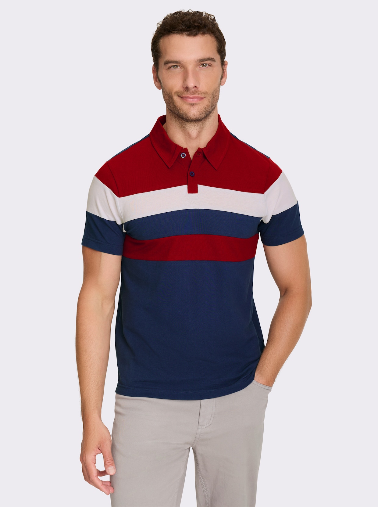 Catamaran Kurzarmshirt - dunkelblau-dunkelrot-gestreift