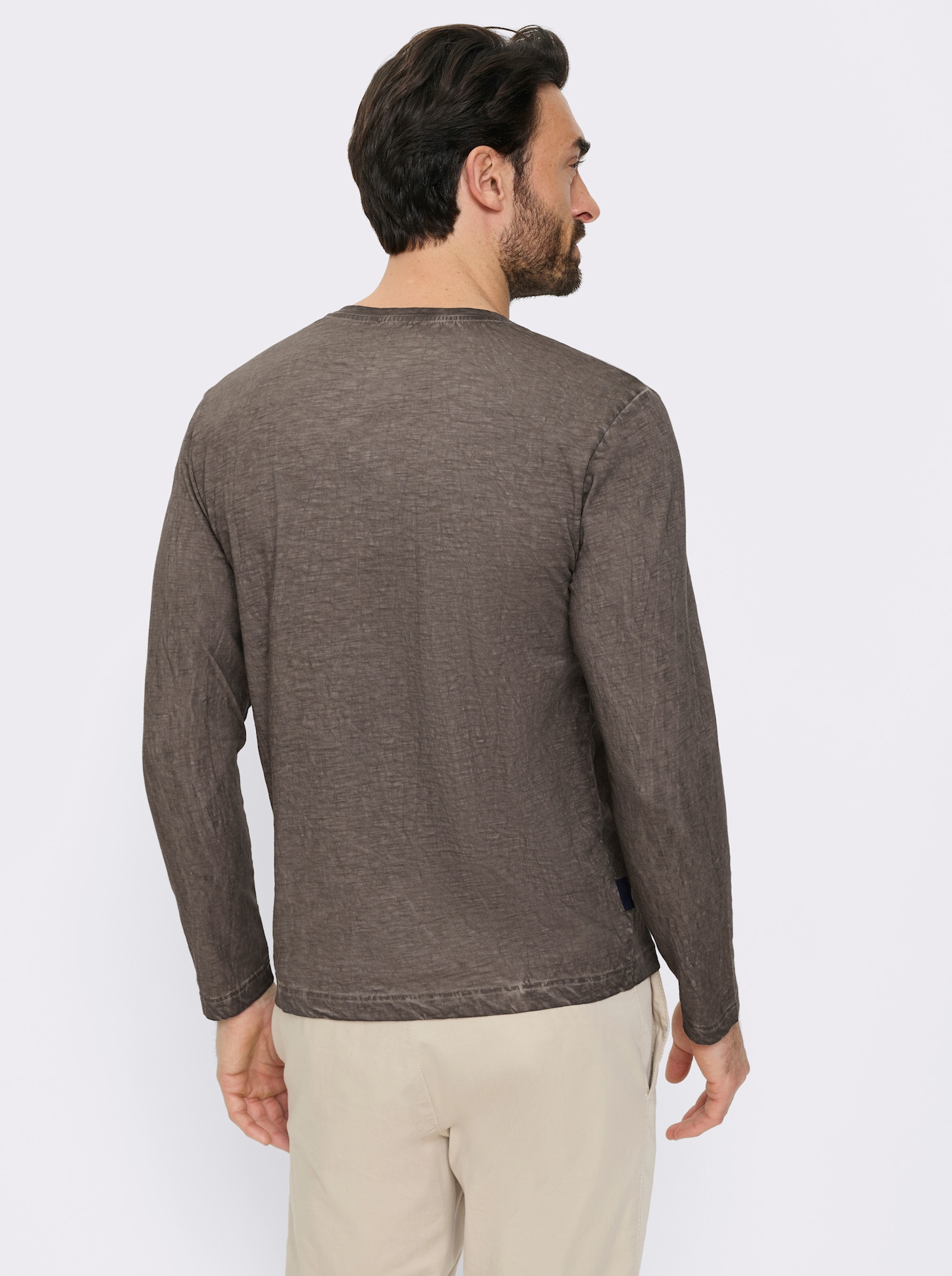 Marco Donati Langarmshirt in Used-Optik - dunkeltaupe