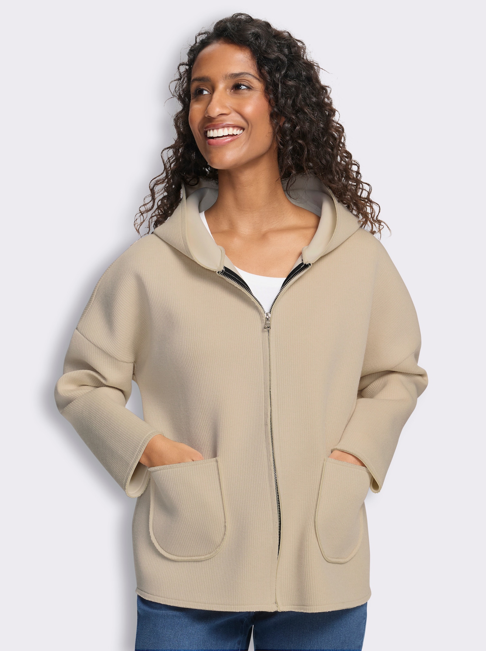 heine Shirtjacke im Materialmix - sand
