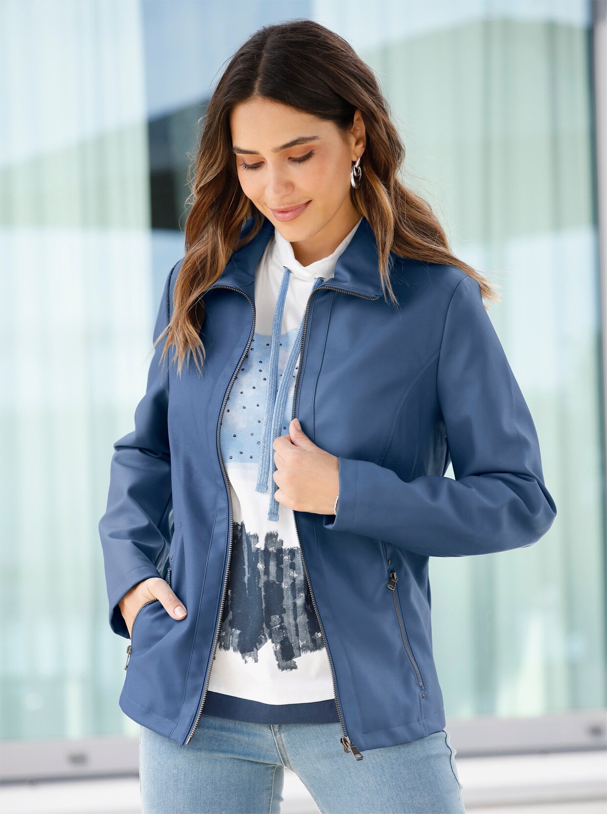 Lederimitat-Jacke - jeansblau