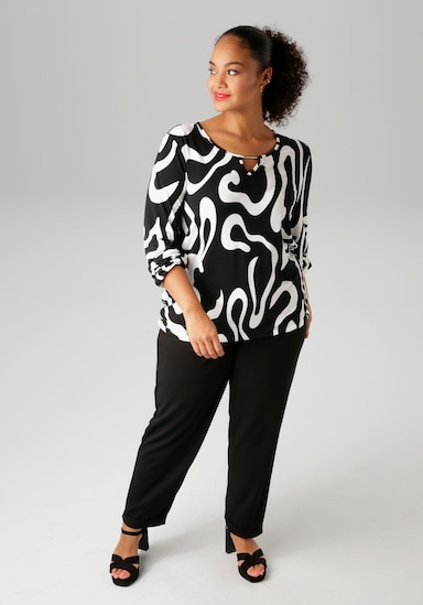 Aniston PLUS Langarmshirt - schwarz-weiß