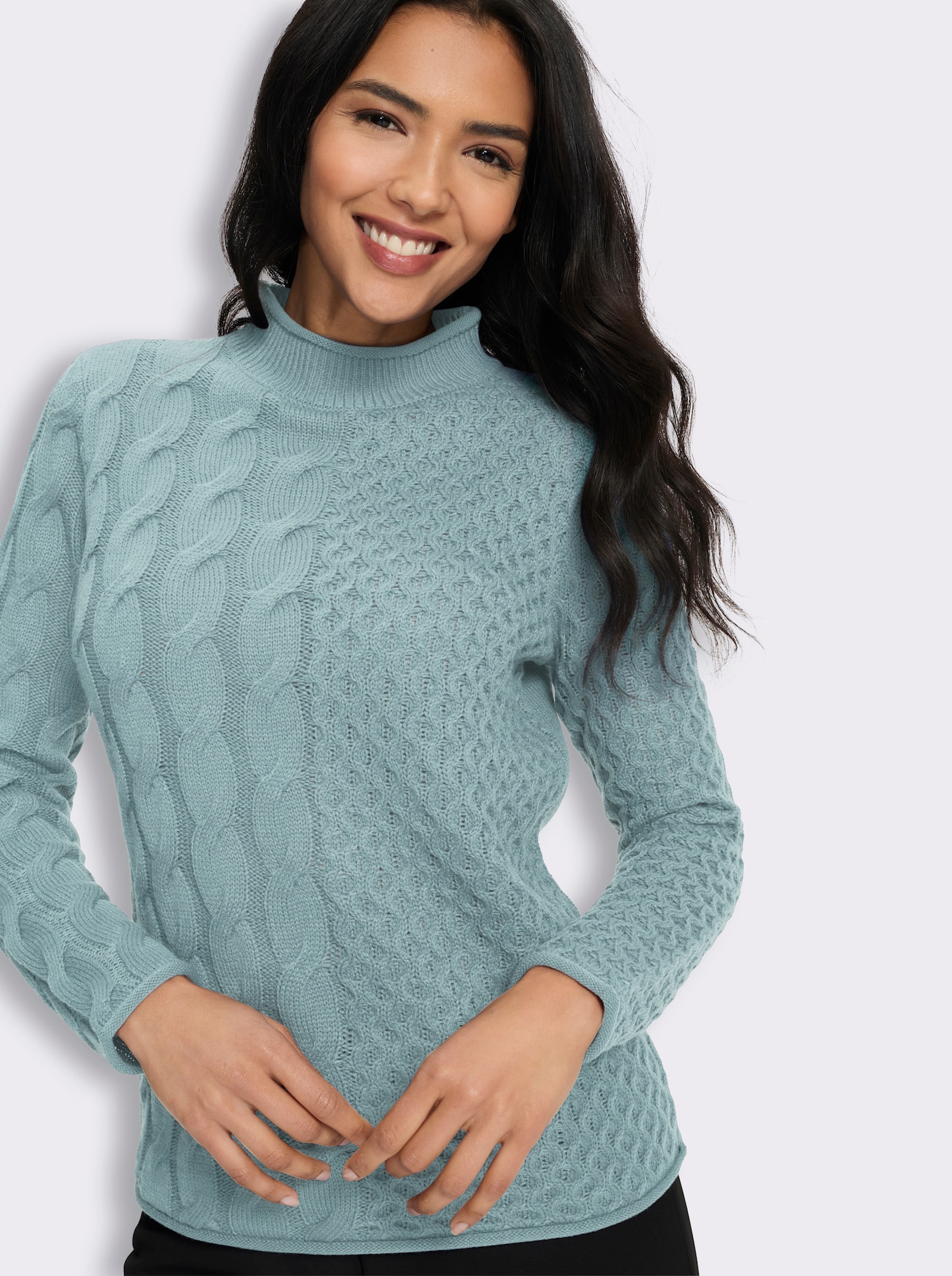 Stehkragenpullover mit Mustermix - kalkmint