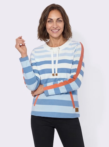 Sweatshirt mit Ringeln und Kontrast-Details - mittelblau-ecru-geringelt