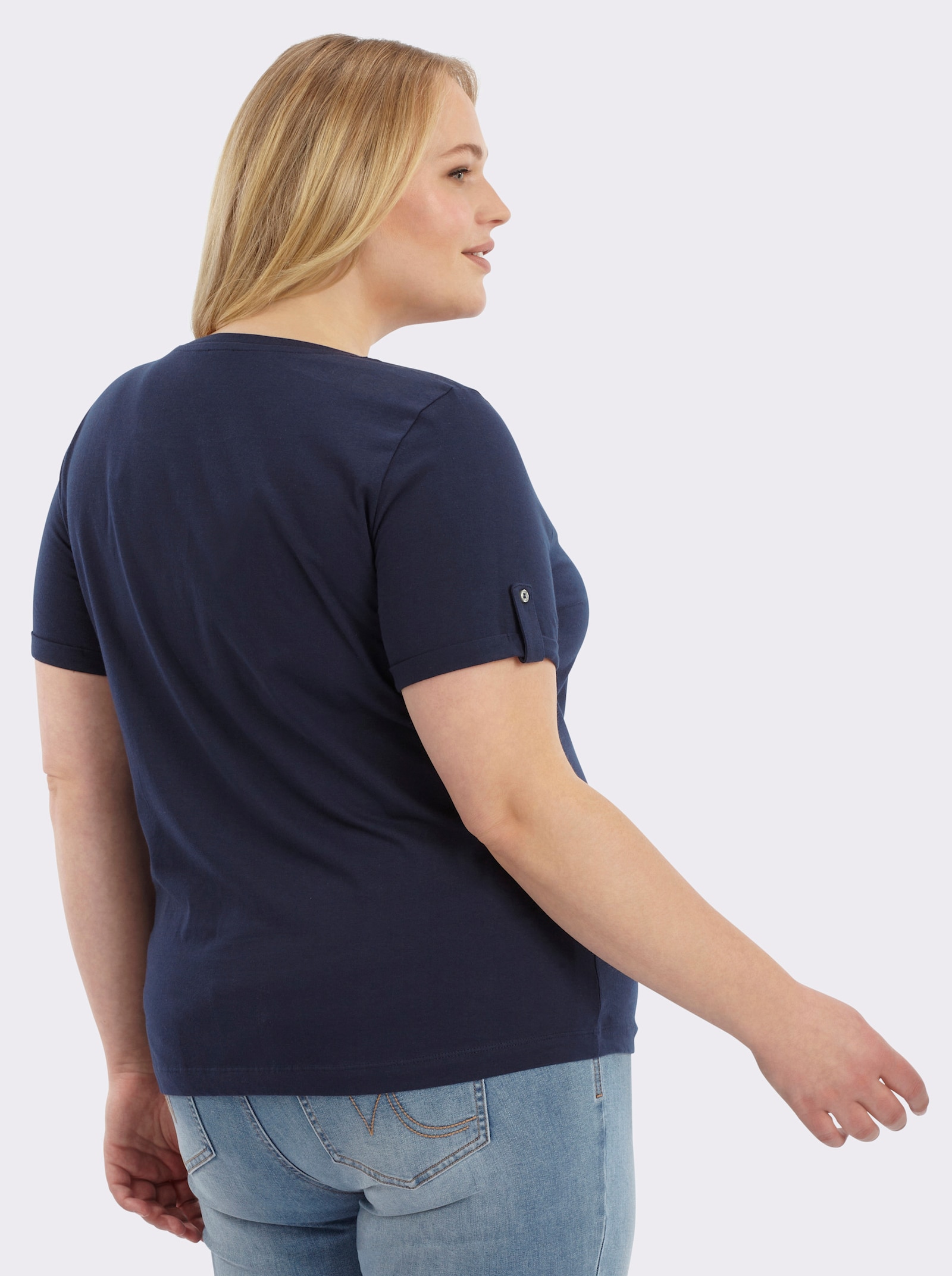 Kurzarmshirt mit fixiertem Ärmel-Aufschlag - marine