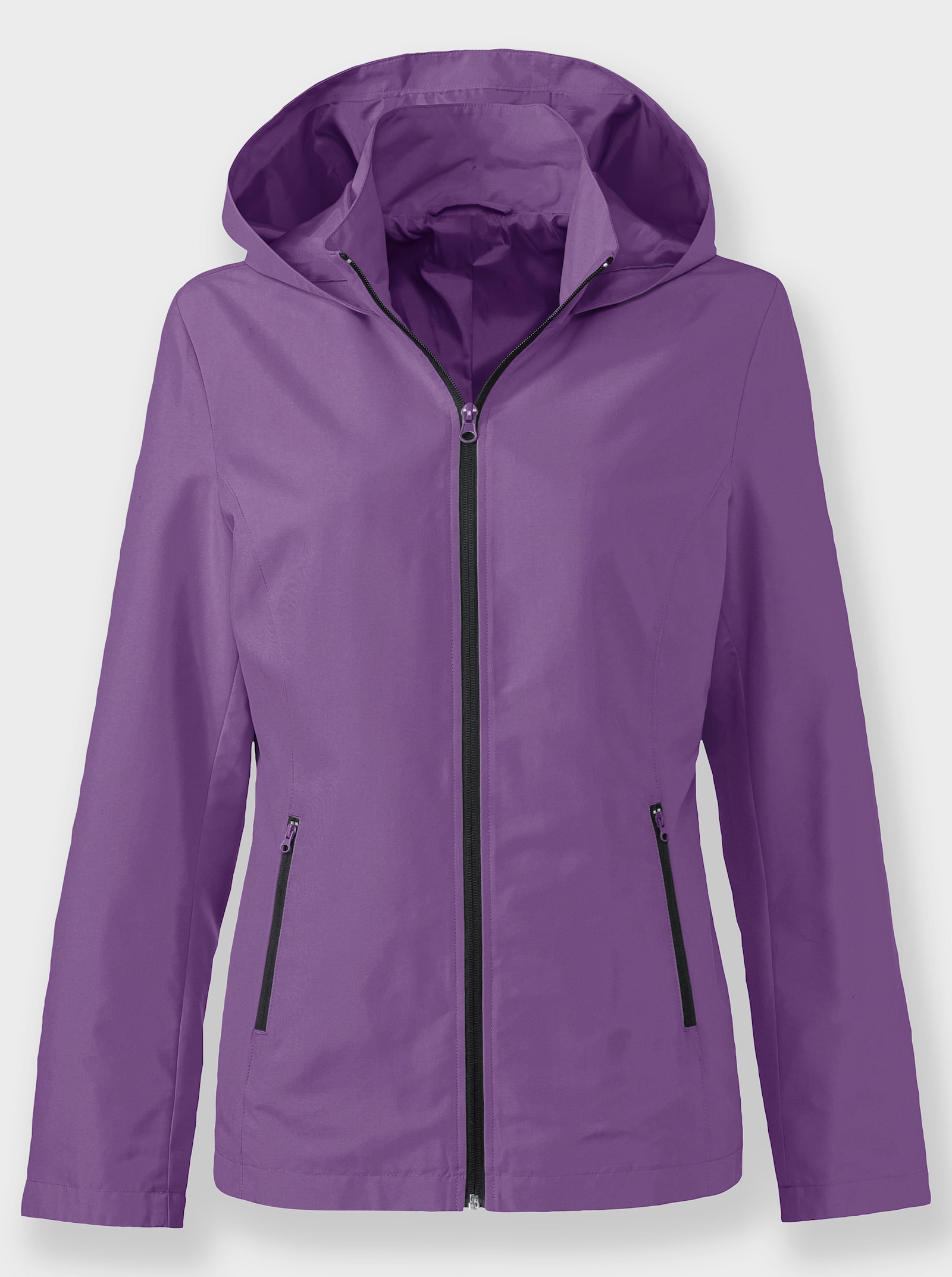 Kapuzenjacke mit Kontrast-Reißverschluss, gefüttert - lila