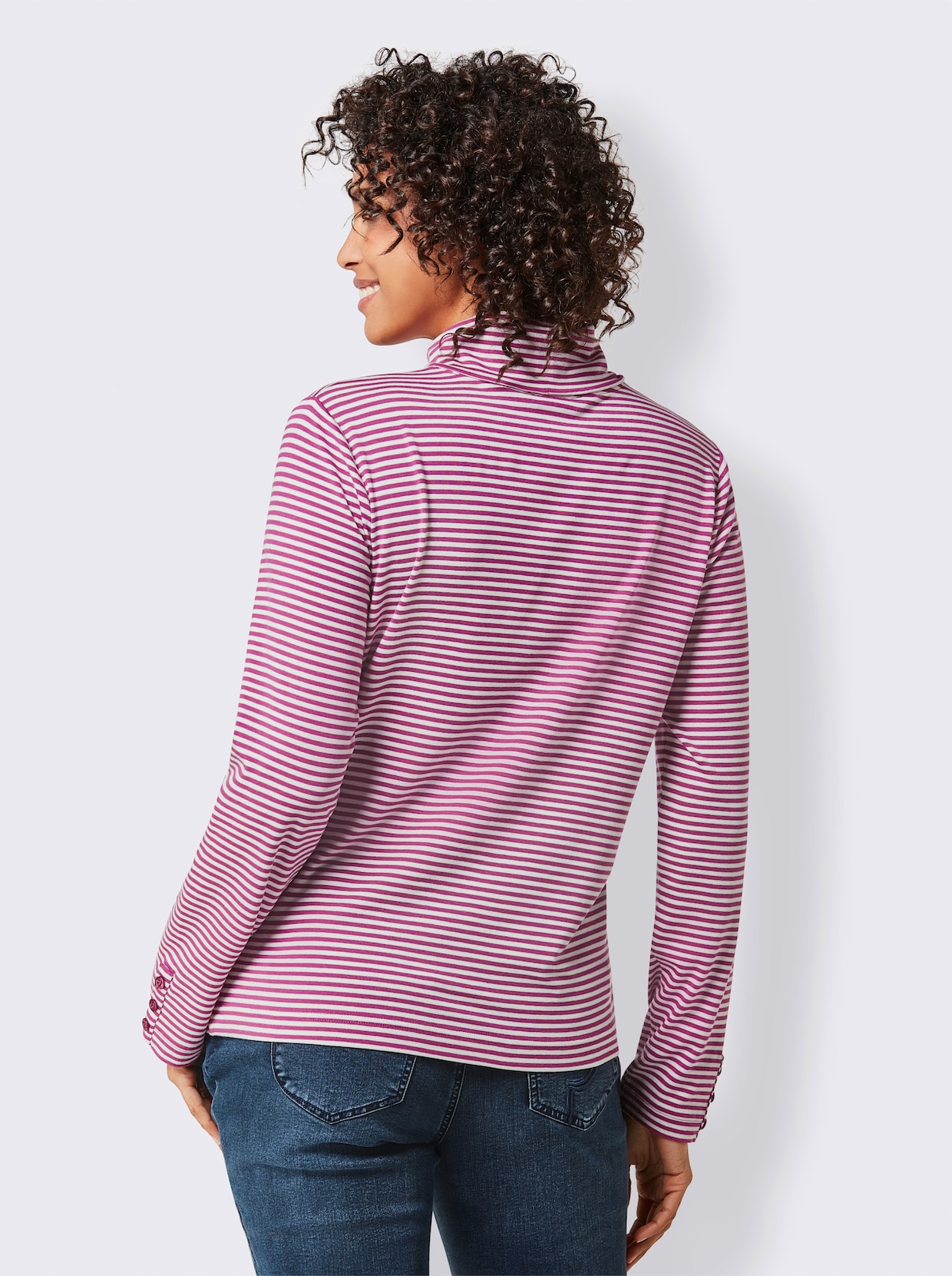 CREATION L PREMIUM Lyocell-Shirt - magenta-ecru-geringelt