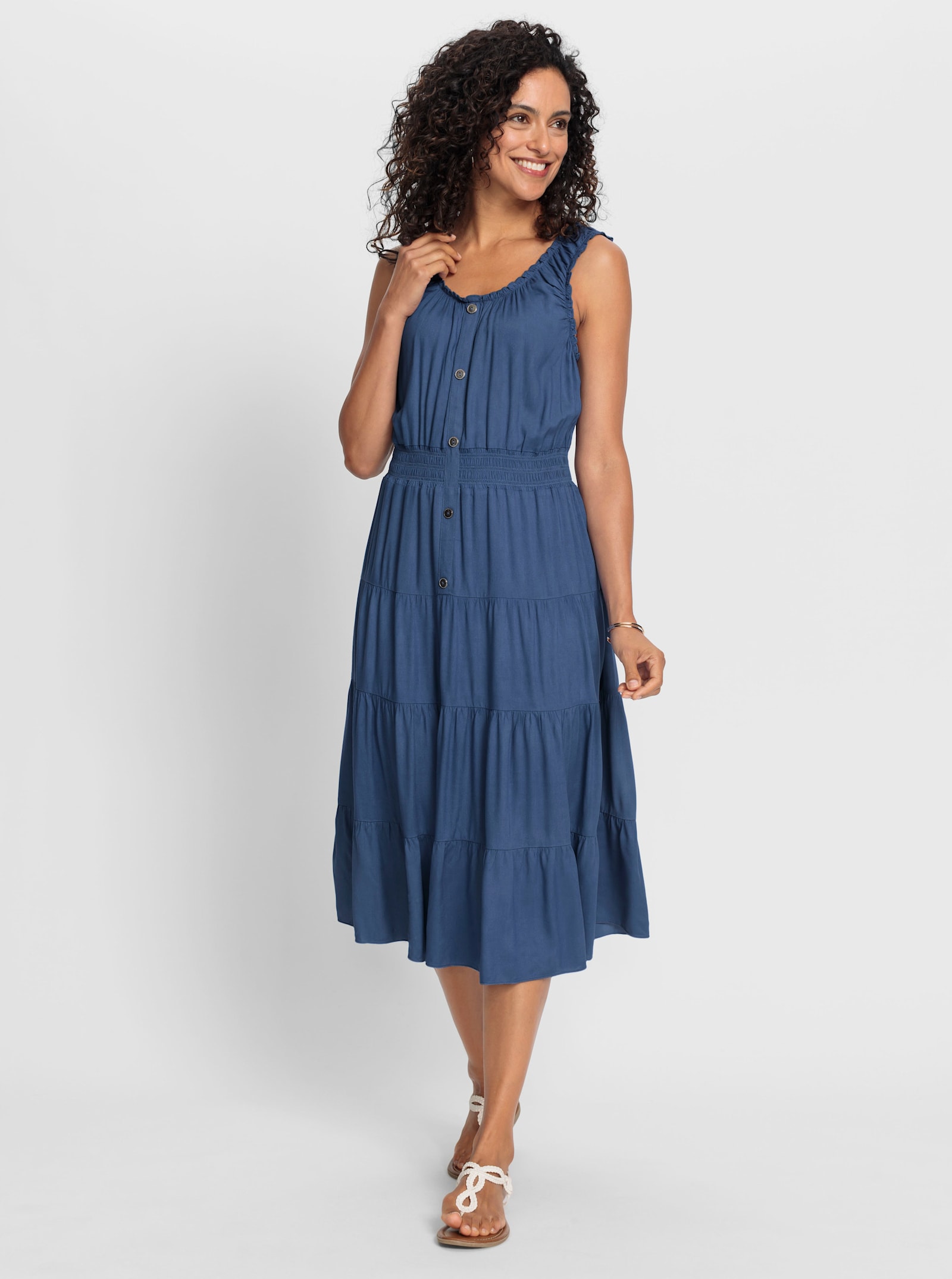 Stufenkleid mit Smok-Einsatz - jeansblau