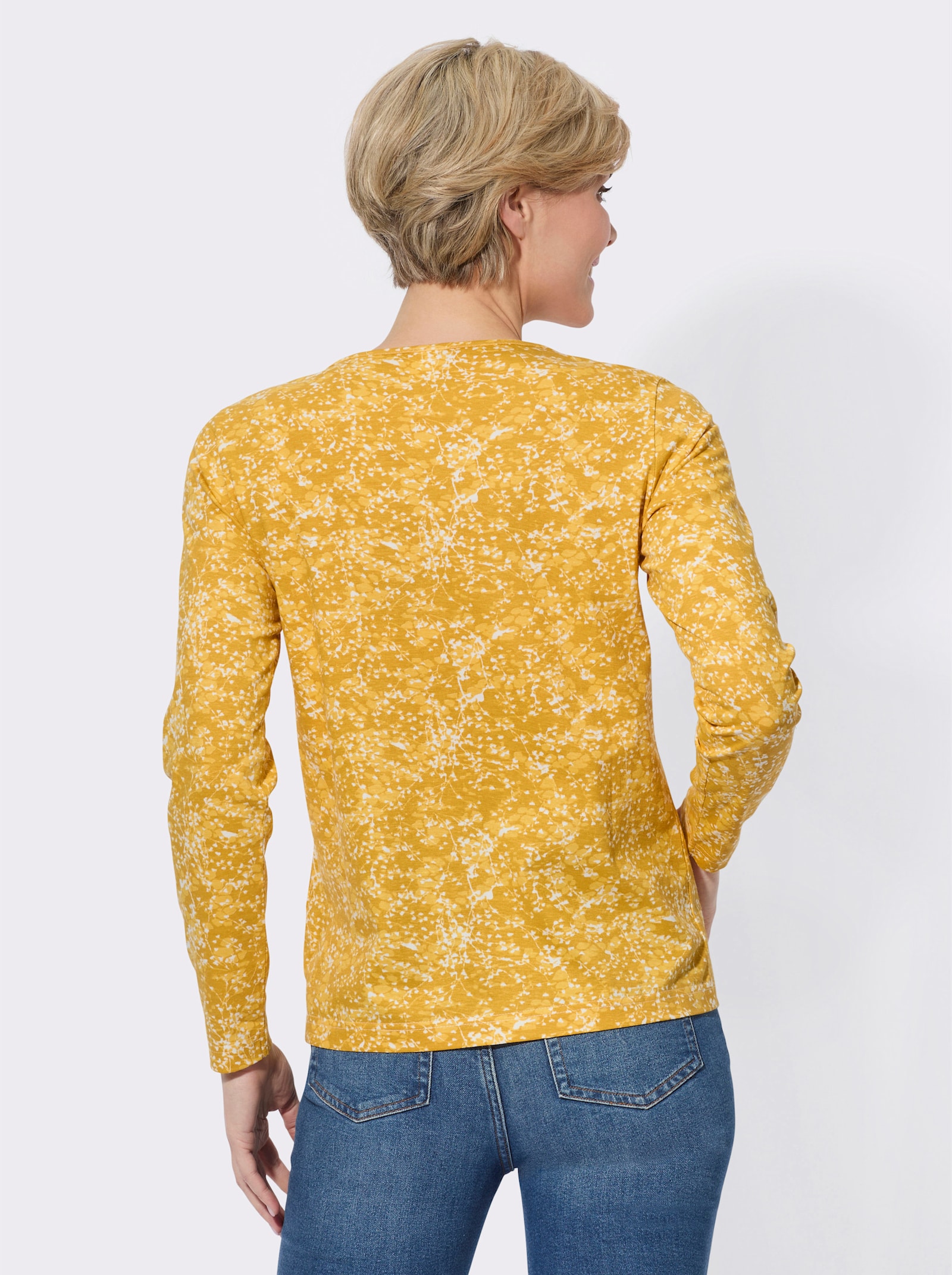 Rundhalsshirt in Single-Jersey-Qualität - ocker-gelb-bedruckt