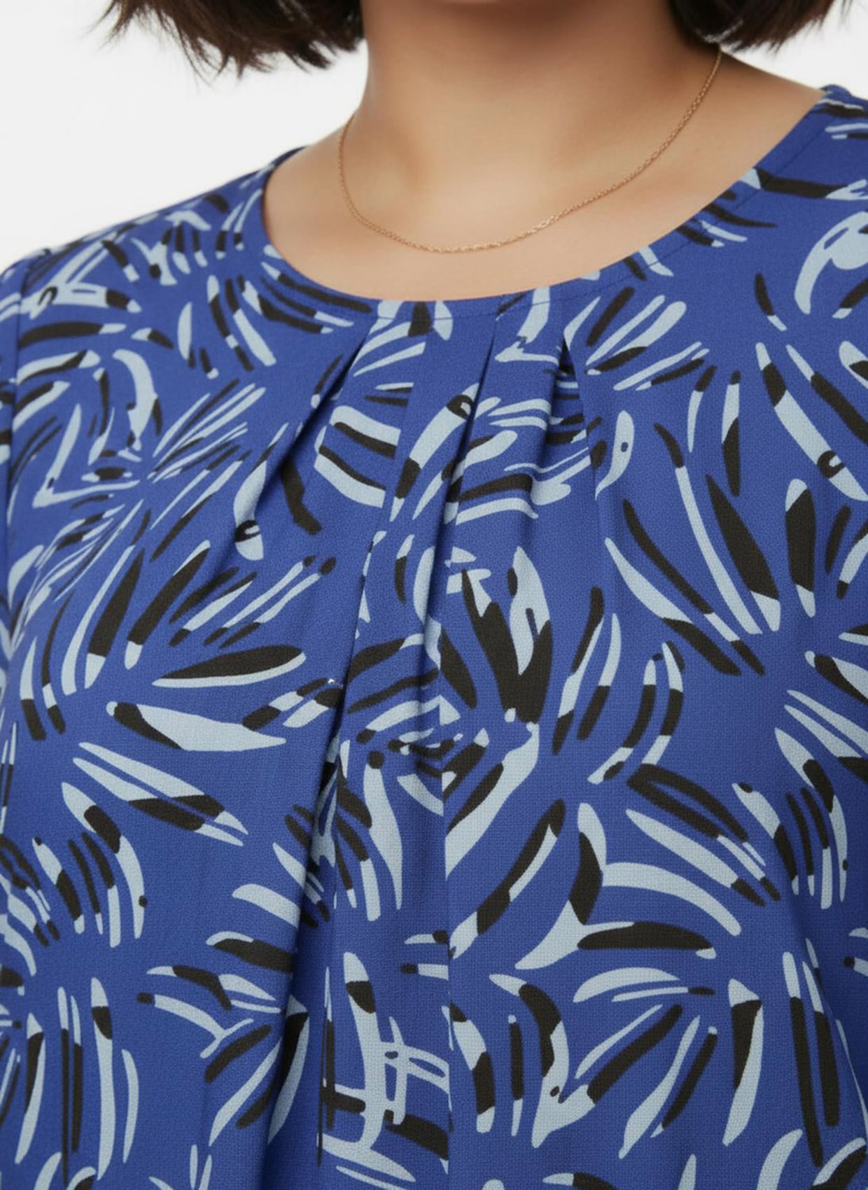 Druckbluse in Schlupfform - royalblau-graphit-bedruckt