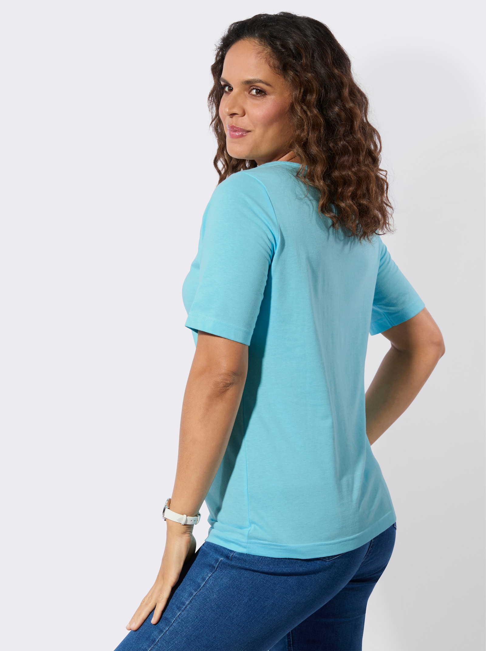 Shirt-Set mit dekorativem Ausschnitt - aquamarin + aquamarin-weiß-geringelt