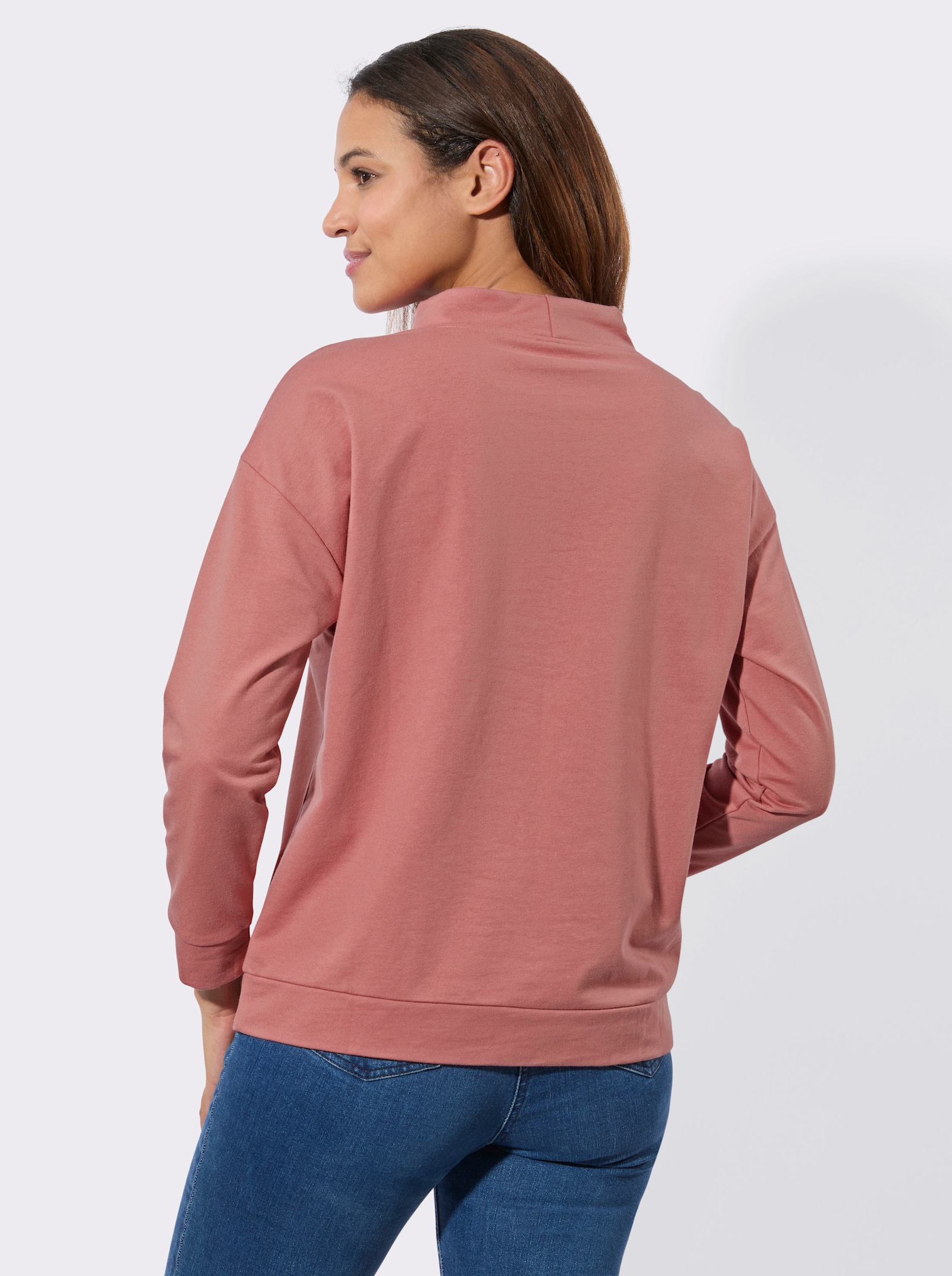 Sweatshirt mit genieteten Zierperlen - rosenholz