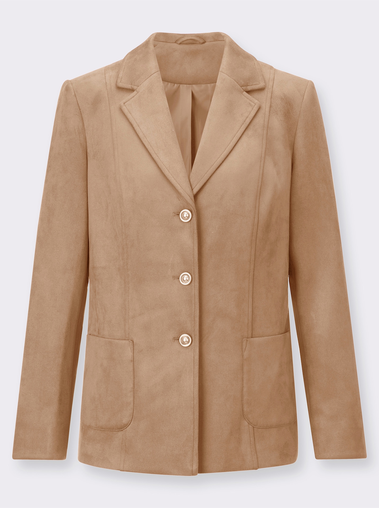 Lederimitat-Blazer mit 2 aufgesetzten Taschen - camel