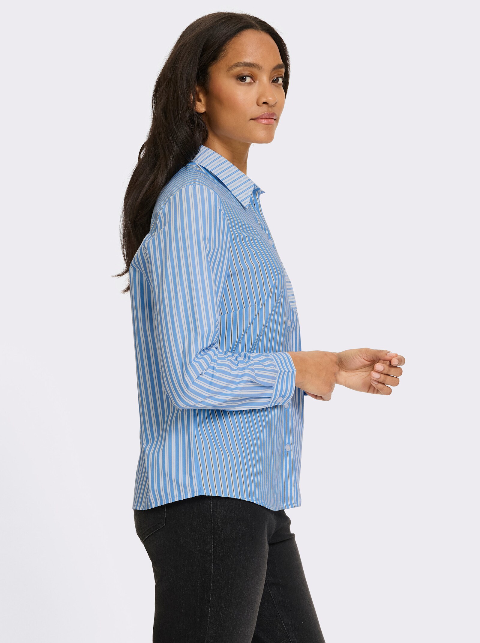 heine Hemdbluse im Streifen-Mix - himmelblau-ecru-gestreift